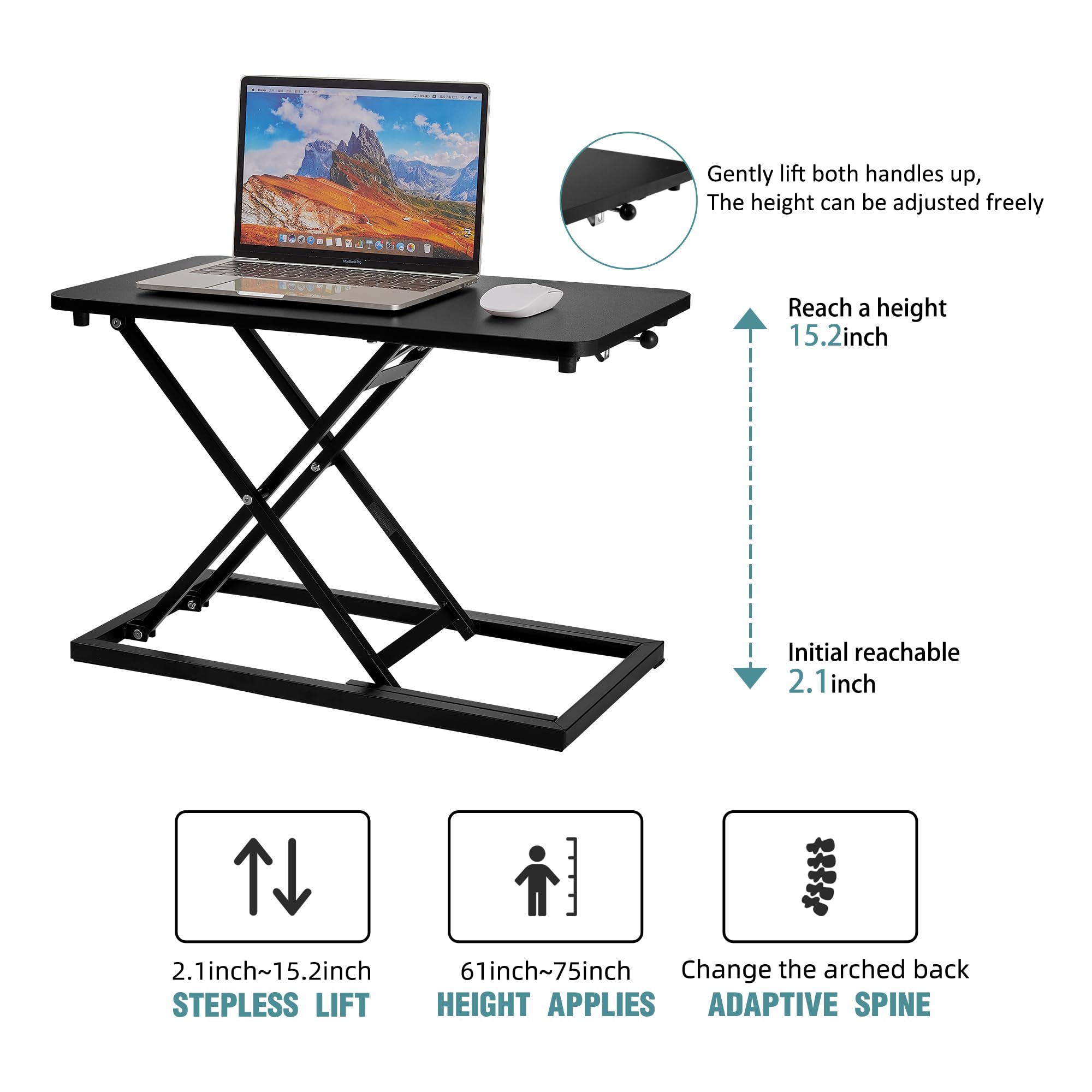 Adjustable Standing Desk Converter - Matte Black Tabletop Riser for Laptop & Single Monitor, Ergonomic Height-Adjustable Workstation for Home Office & Remote Work (Perfect for Zoom Meetings & Prolonged Computer Use)