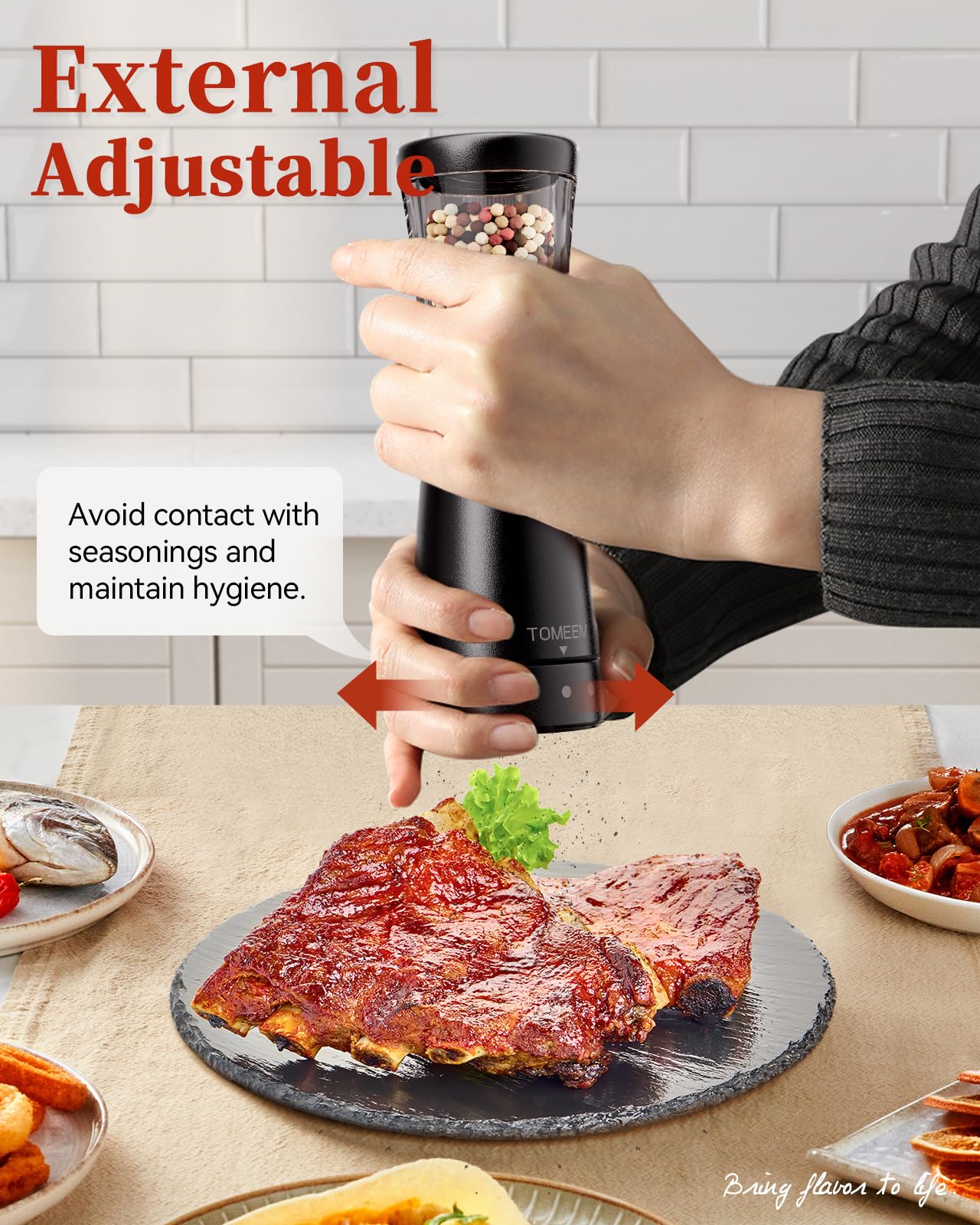 Premium Electric Salt and Pepper Grinder Set - Rechargeable Stainless Steel Mill with 4.5oz Capacity, Adjustable Coarseness & Wide 1.8