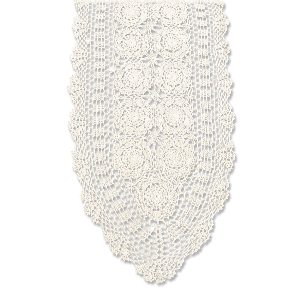 KEPSWET Handmade Cotton Crochet Lace Oval Table Runner - 14x36 Inch Beige Decorative Cover for Dresser, Console, Coffee & TV Tables - Perfect for Farmhouse, Boho & Vintage Home Decor