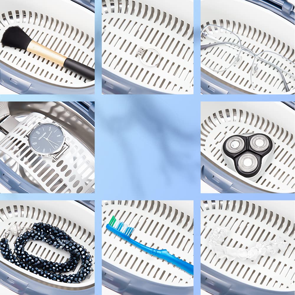 Professional 40kHz Ultrasonic Jewelry Cleaner with Carry Holder & Cleaning Basket - Ideal for Rings, Watches, Eyeglasses, Silver Items (600ml) | Perfect for Home Jewelry Care, Watch Maintenance & Optical Cleaning