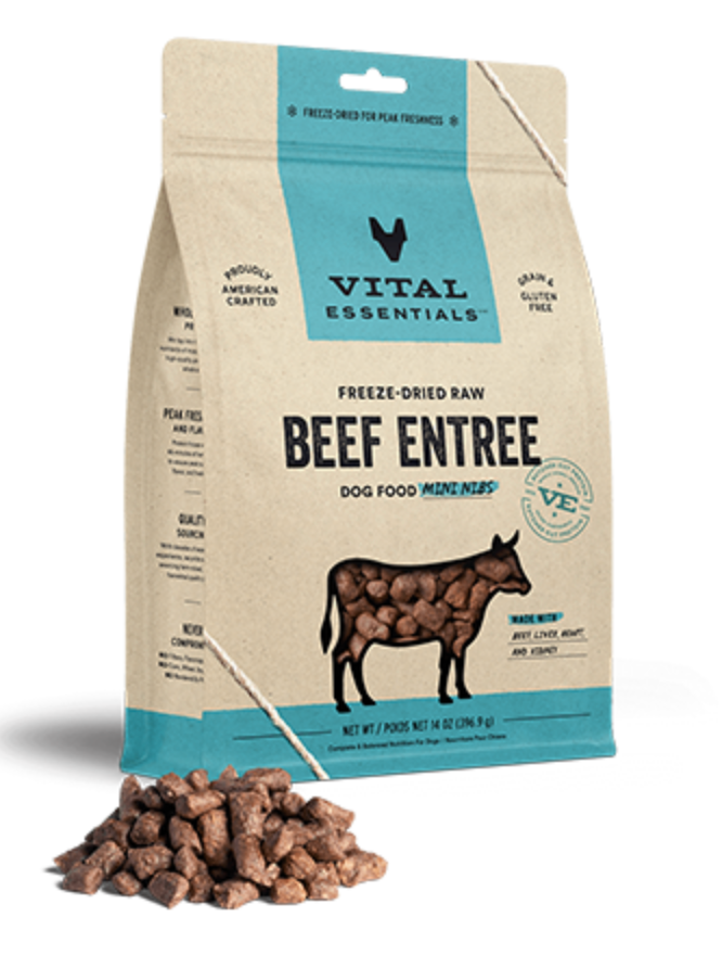 Vital Essentials Freeze-Dried Raw Beef Mini Nibs Grain-Free Dog Food - High Protein Natural Treats for Small & Medium Dogs - Perfect for Training, Rewards & On-the-Go Snacks