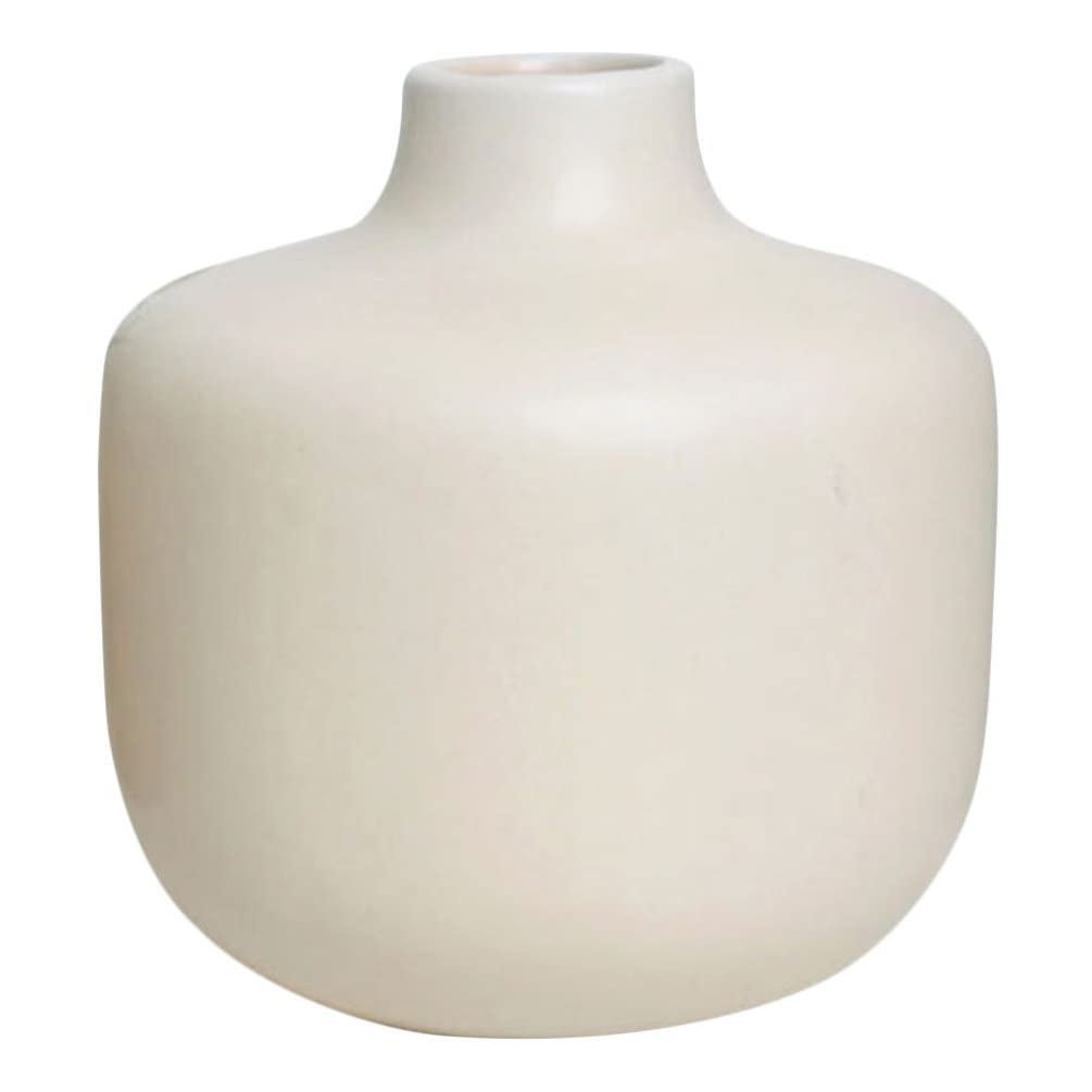 Small Ceramic Vase - Minimalist Single Bud Flower Vase for Home & Office Decor, Beige Pottery Vase Perfect for Lower Arrangements, Bouquets and Table Centerpieces