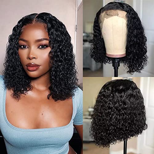 OCTSUN 12 Inch Curly Bob Wig Human Hair - Deep Wave Lace Front Wigs for Black Women | Glueless Pre-Plucked with Baby Hair | 13x4 Transparent Lace Frontal | 180% Density | Perfect for Daily Wear, Parties & Special Occasions
