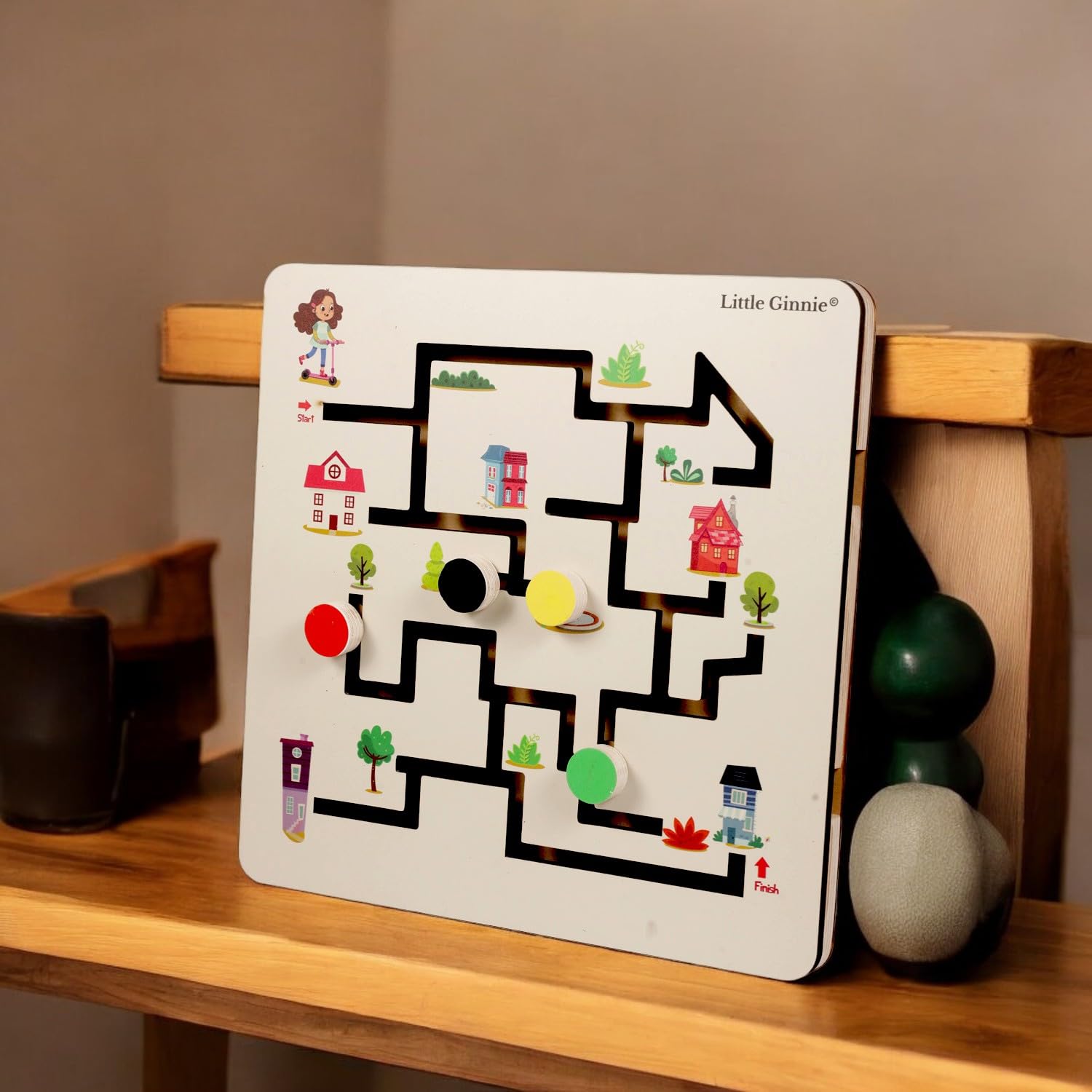Little Ginnie Wooden Maze Puzzle Game - Brain Teaser Educational Toy for Kids | STEM Learning Toy, Birthday & Holiday Gift for Boys & Girls | Perfect for Indoor Play, Classroom Activities & Cognitive Development