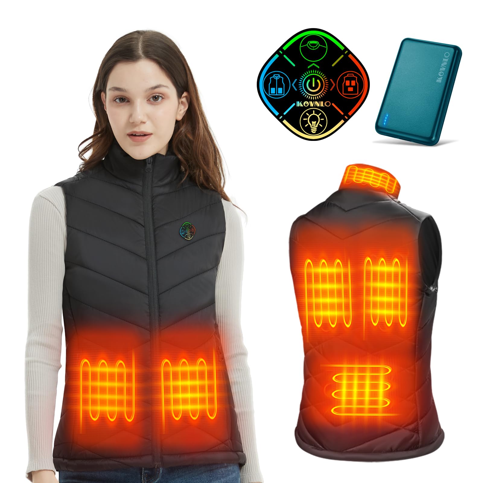 KOVNLO Women's Electric Heated Vest with Rechargeable Battery Pack - Smart Temperature Control & LED Light Design - Perfect for Outdoor Activities, Winter Sports & Cold Weather Commuting