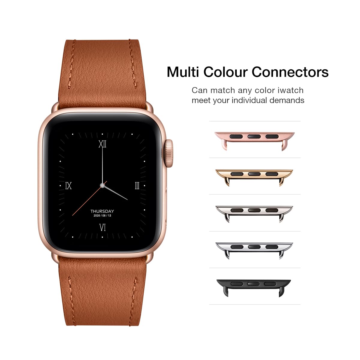 Premium Genuine Leather Apple Watch Bands for Series 10/9/8/7/6/5/4/3/2/1 & SE/Ultra (44mm 45mm 46mm 49mm) - Brown & Rose Gold Strap for Men & Women - Perfect for Workouts, Office Wear & Everyday Fashion