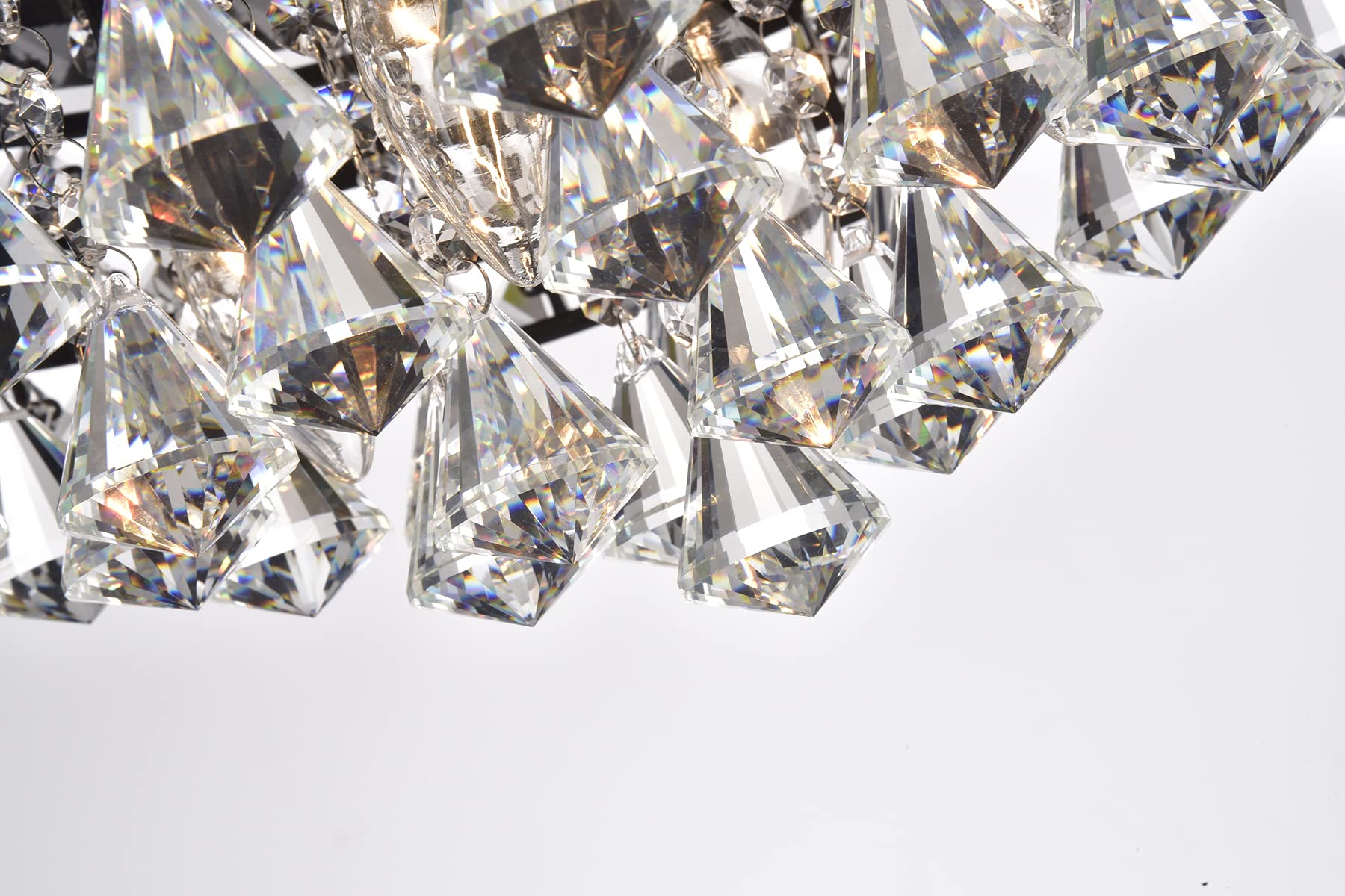 Edvivi 4-Light Brushed Black Semi Flush Mount Ceiling Fixture with Crystal Beaded Drum Shade & Hanging Crystals - Modern Glam Lighting for Dining Room, Bedroom or Entryway