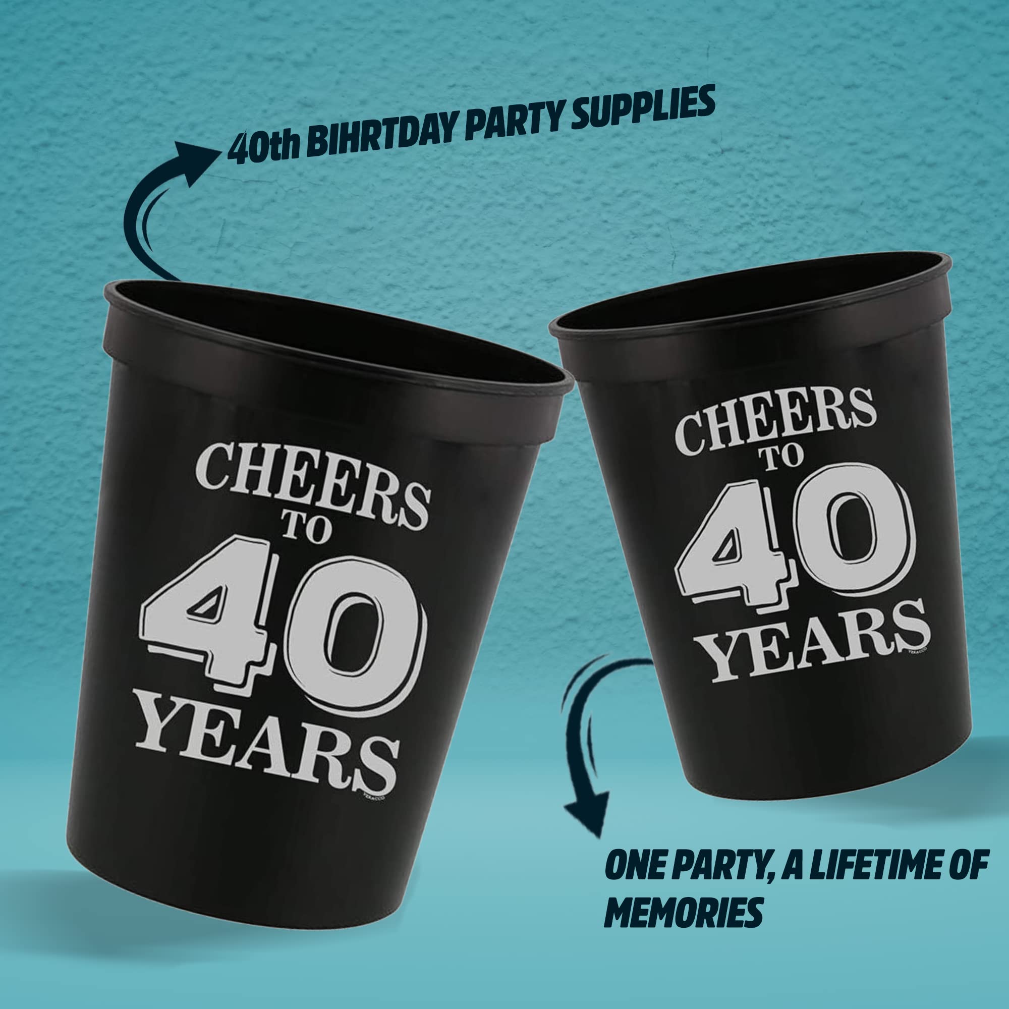40th Birthday Party Cups - Cheers To 40 Years Stadium Cups, 50th Birthday Gift, Forty And Fabulous Party Favors | Plastic Drinking Cups for Best Friend & Bestie | Perfect for Birthday Decorations, Celebrations & Stadium Events