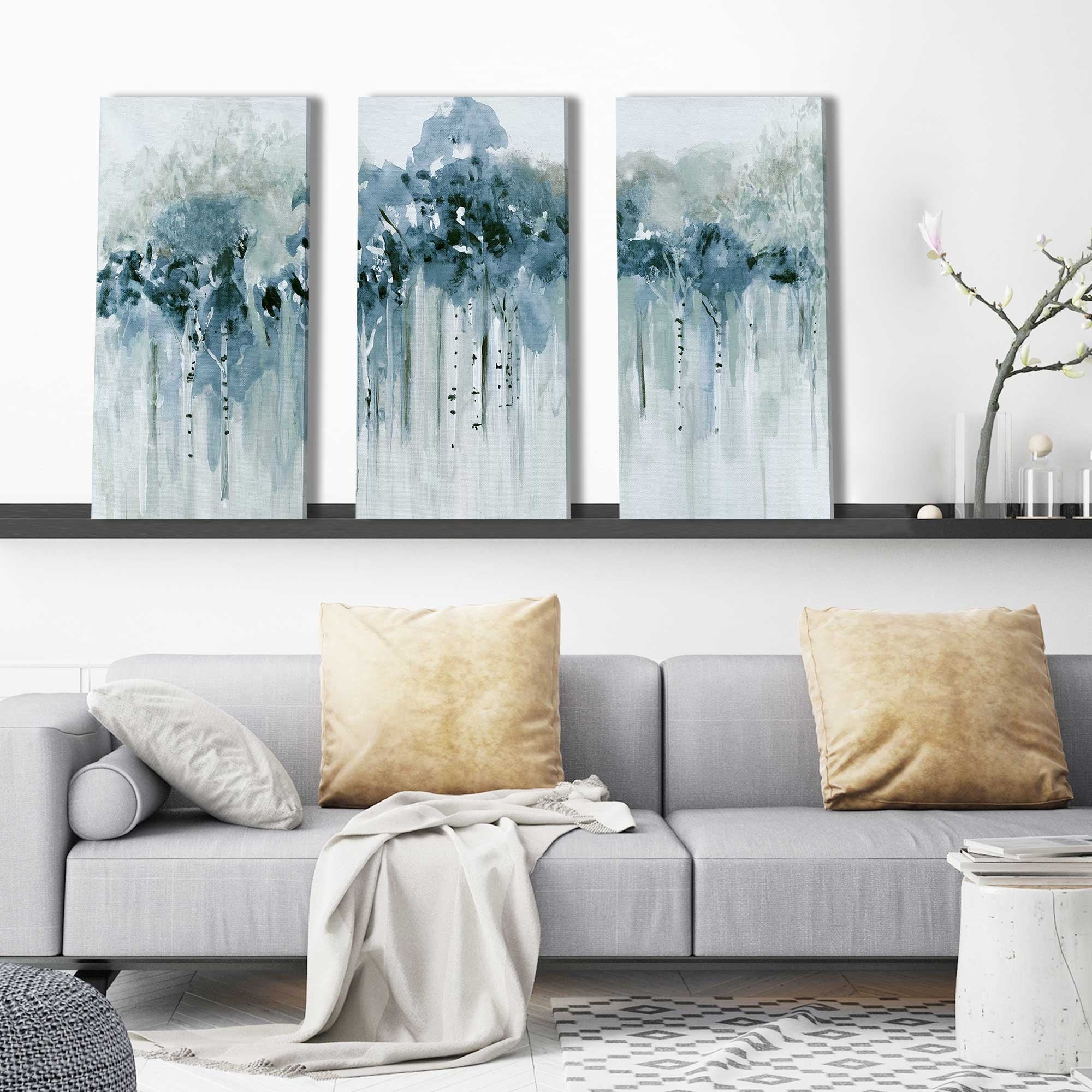 Blue Birch Morning by Susan Jill - 3 Piece Canvas Wall Art Set for Living Room, Bedroom & Office Decor