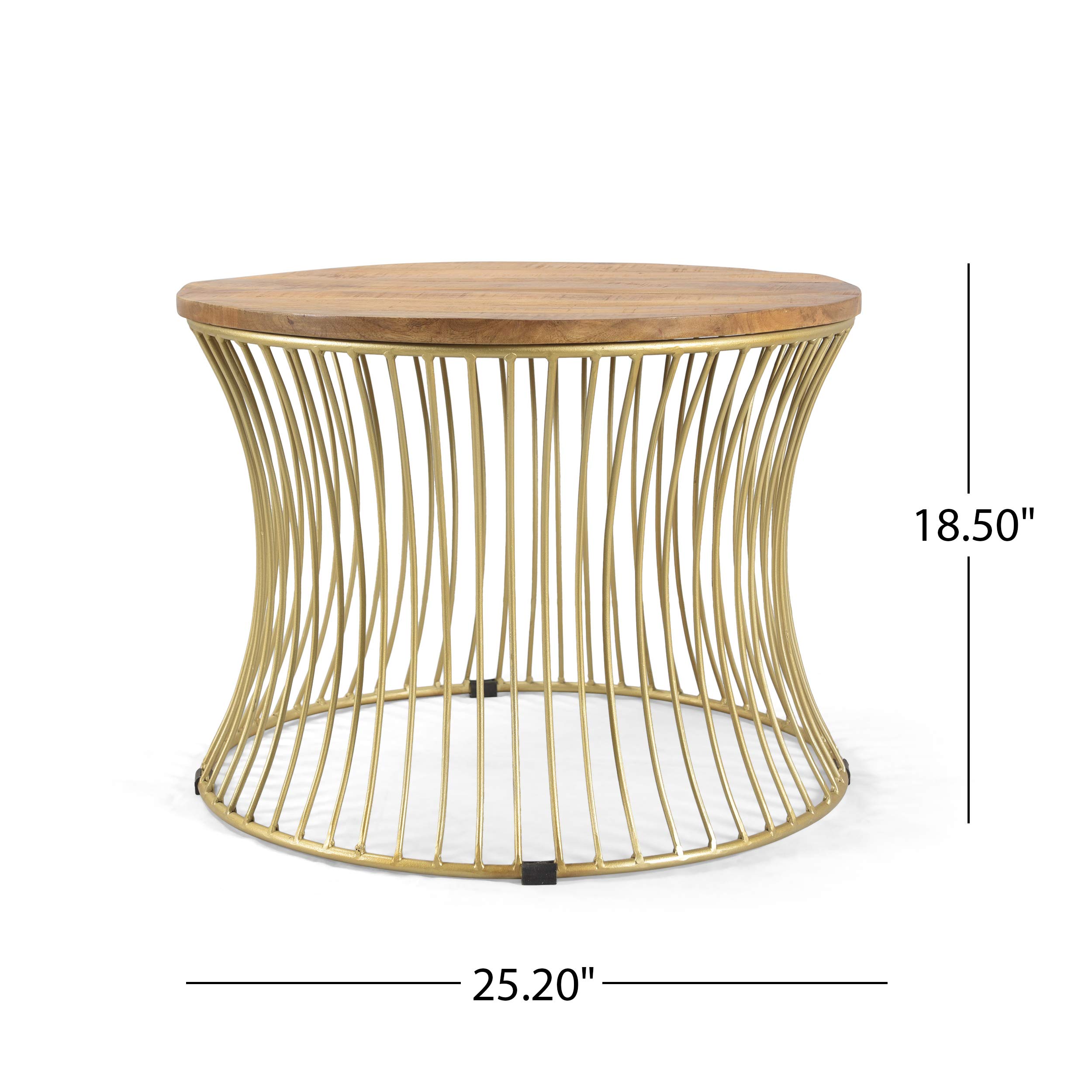 Christopher Knight Home Lydia Coffee Table - Natural Wood Finish with Gold Accents - Perfect for Living Room, Lounge & Home Decor