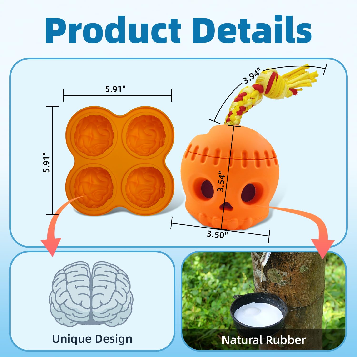 Durable Skull-Shaped Treat Dispensing Dog Toy for Large Dogs - Anxiety Relief, Boredom Buster, Easy to Clean (Orange) - Perfect for Indoor Play, Training Rewards & Mental Stimulation