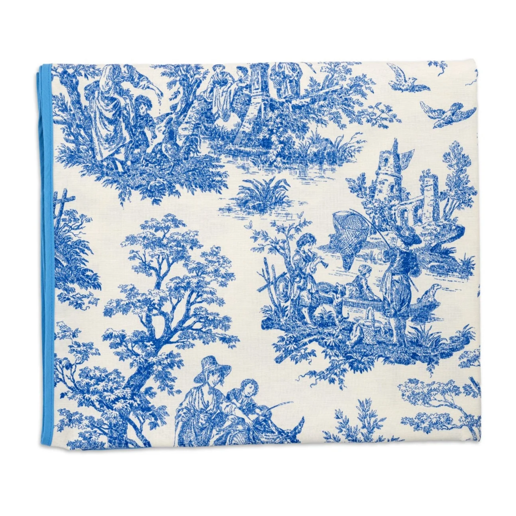 Blue Toile Tablecloth - Vintage French Country Style Waterproof Washable Rectangular Dining Table Cover for Kitchen, Party, Wedding & Outdoor Picnic