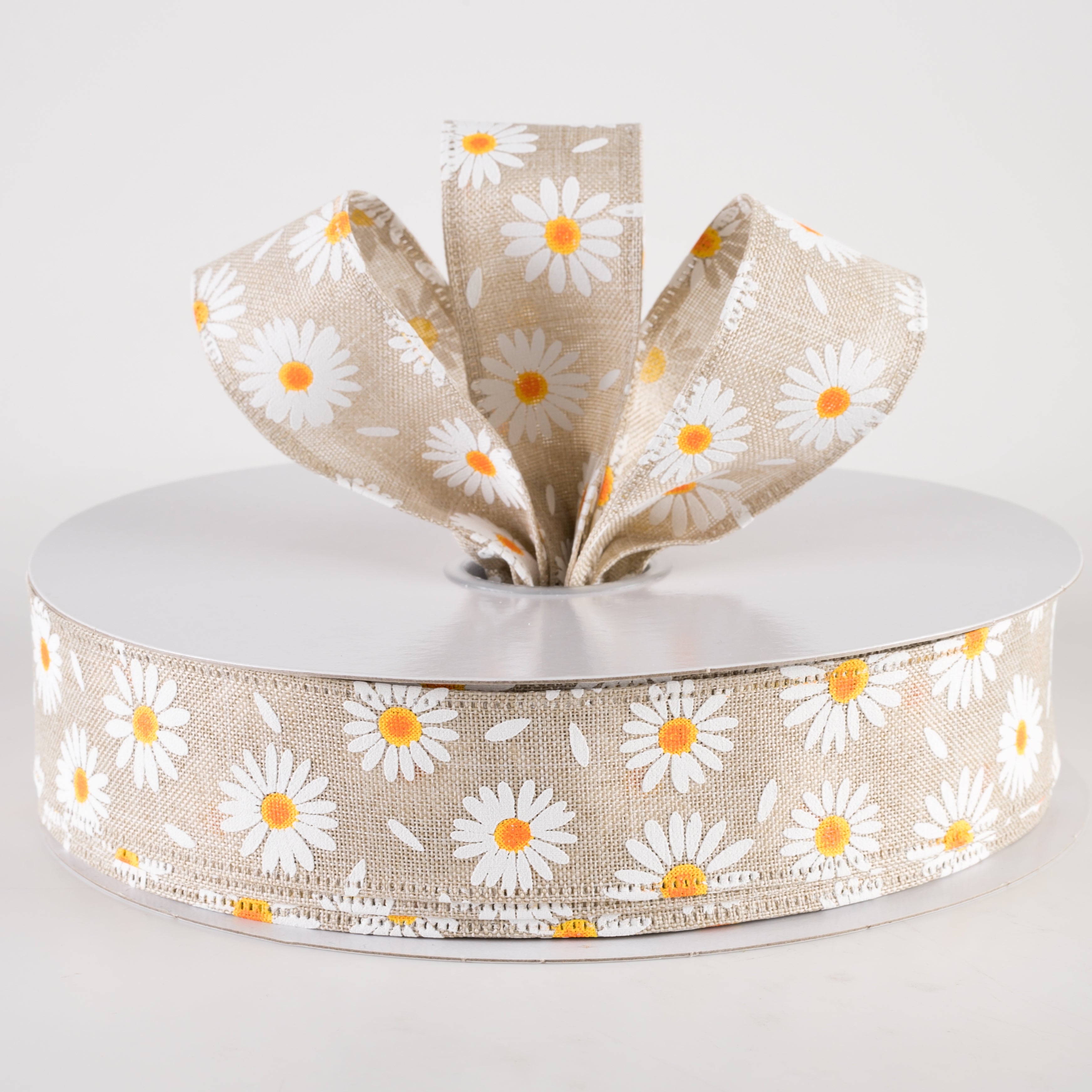 1.5 Inch Linen Daisies & Petals Ribbon - Natural Cotton Craft Ribbon (50 Yards) for DIY Wedding Decor, Gift Wrapping, Scrapbooking & Hair Accessories