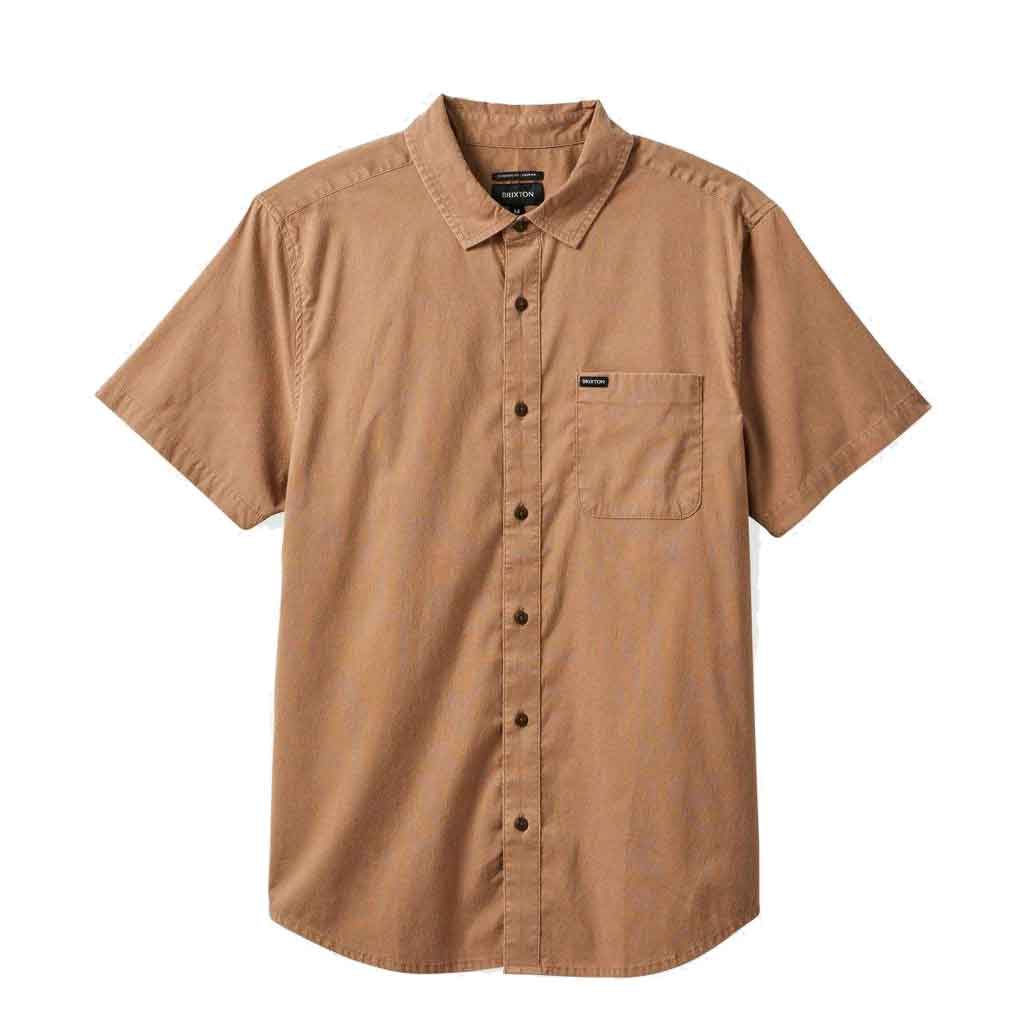 Brixton Charter Sol Wash Short Sleeve Woven Shirt in Burro Brown - Casual Summer Wear for Men, Perfect for Beach Outings and Outdoor Adventures