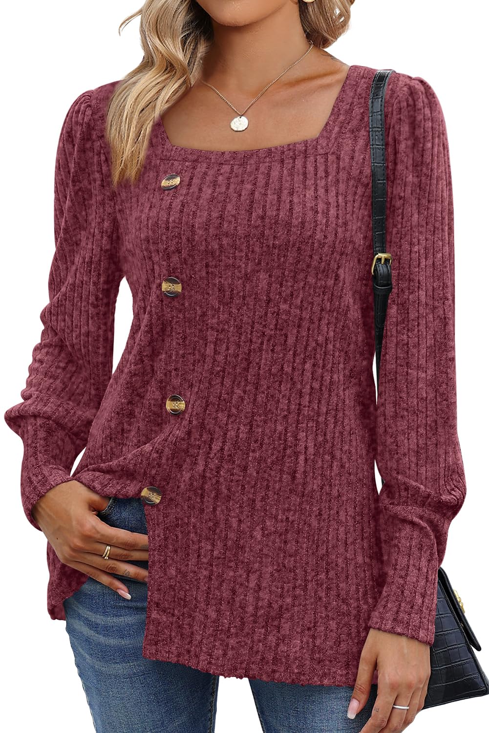 WIHOLL Women's Square Neck Sweater - Fall Fashion Casual & Dressy Tops 2023 | Perfect for Office Wear, Date Nights & Autumn Layering