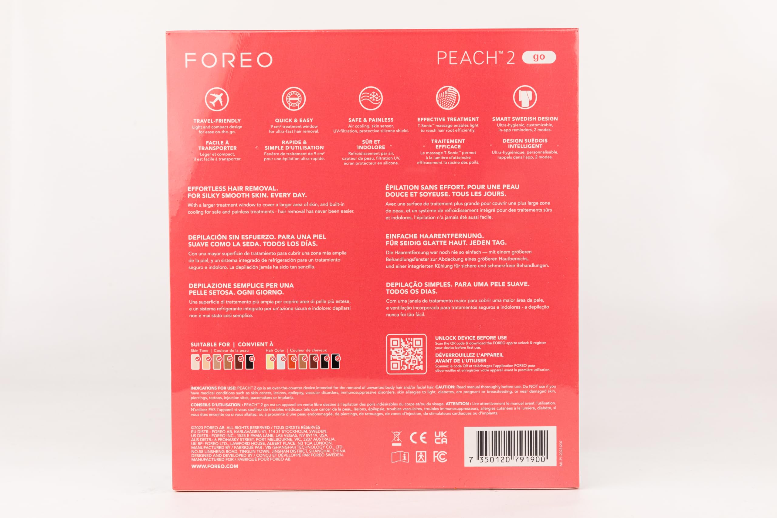FOREO Peach 2 Go IPL Hair Removal Device - Permanent Painless Hair Removal for Face & Body - Travel-Friendly Laser Hair Removal with Skin Cooling & Silicone Shield - Customizable Settings - Coral | At-Home Hair Removal for Smooth Skin - Perfect for Travel, Gym & Beach Prep