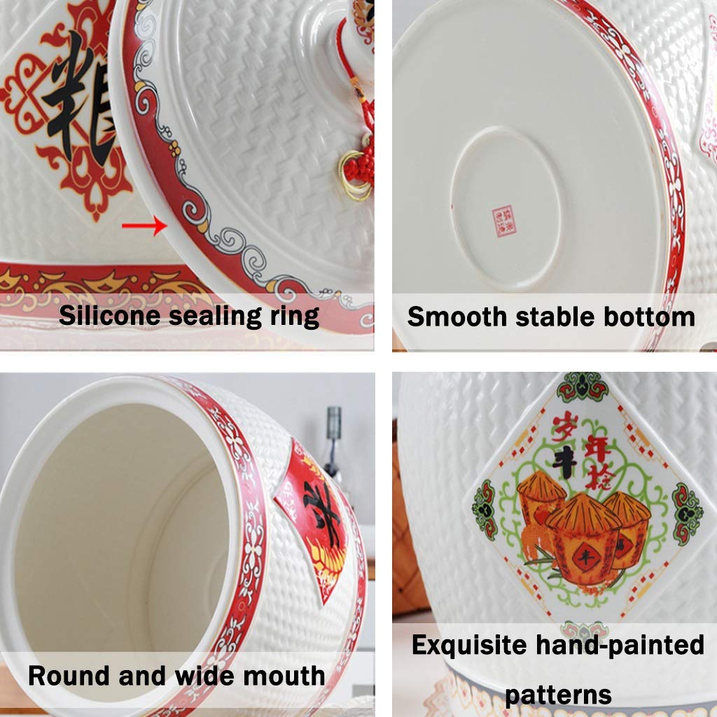 Premium Ceramic Rice Storage Container with Tassel Design - Airtight Household Rice Dispenser with Lid - Large Capacity Rice Bucket (4-12.5KG/141-441OZ) - Perfect for Kitchen Organization & Asian Cooking (Color: B-7.5KG)