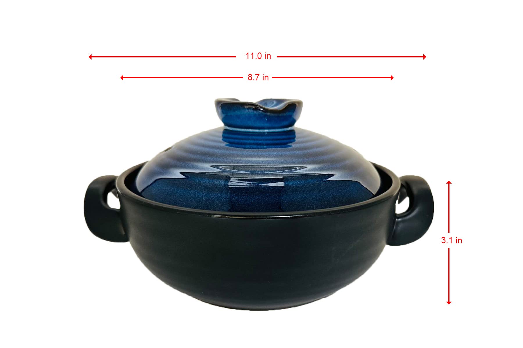 Premium Japanese Donabe Clay Pot - 1.5L/1.6QT Ceramic Stew Pot with Lid, Traditional Earthenware Cookware for Hot Pot, Soup & Rice Cooking - Blue (Ideal for Home Kitchen, Asian Cuisine & Slow Cooking)
