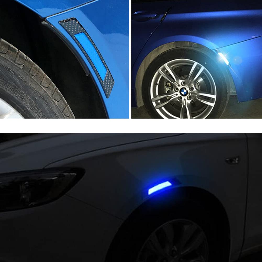 4Pcs Universal Carbon Fiber Wheel Arch Protector - Reflective Car Wheel Eyebrow Guard for SUV, Pickup Truck & Auto (Blue) | Durable Bumper Protection & Style Upgrade for Night Driving Safety