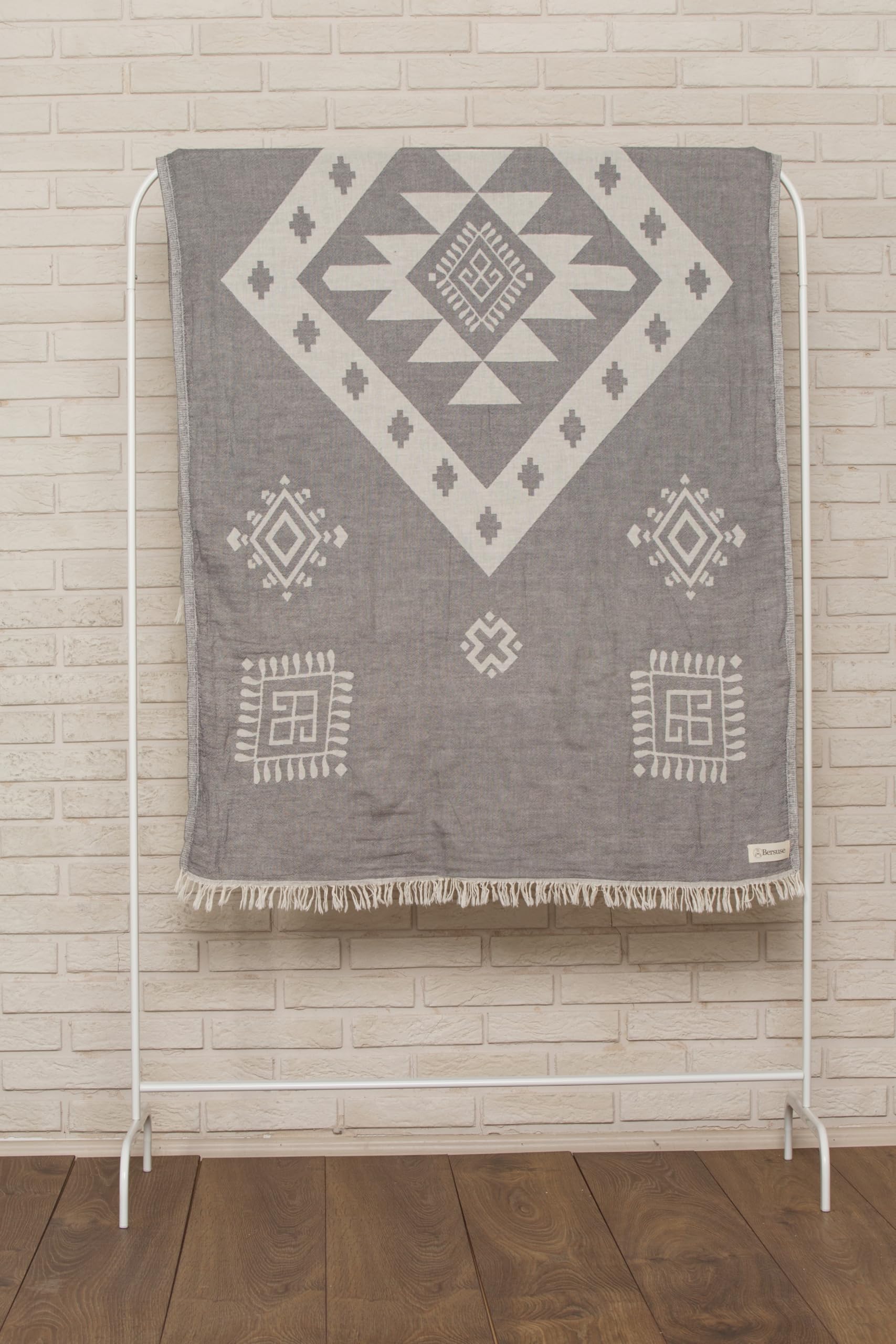 Bersuse 100% Cotton Veracruz Turkish Towel - Ultra Absorbent & Quick Dry Bath Towel, Beach Towel, Peshtemal Blanket - 37x70 Inches, Silver Gray (Set of 6) - Perfect for Pool, Spa, Travel & Yoga