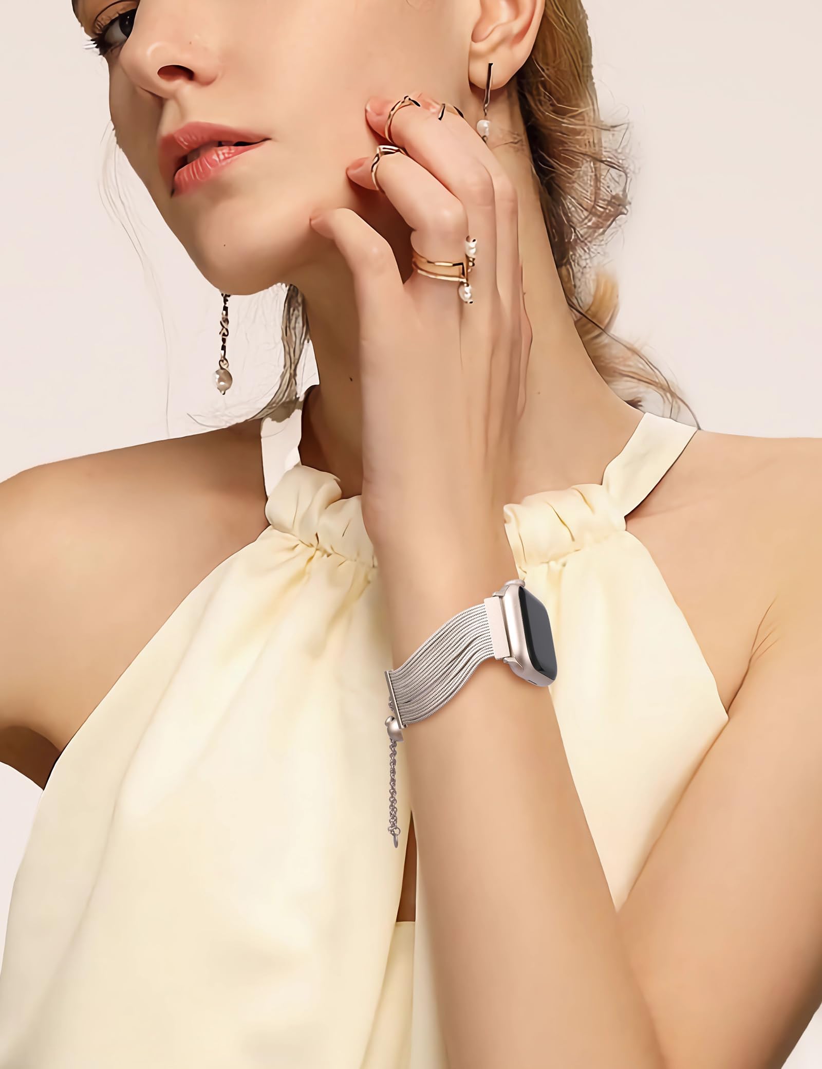 Wearlizer Stainless Steel Tassel Strap Metal Chain Bracelet for Apple Watch 38mm 40mm 41mm 42mm 44mm 45mm 46mm 49mm - Compatible with iWatch Ultra SE Series 10 9 8 7 6 5 4 3 2 - Elegant Dressy Watch Band for Women - Perfect for Work, Parties & Special Occasions