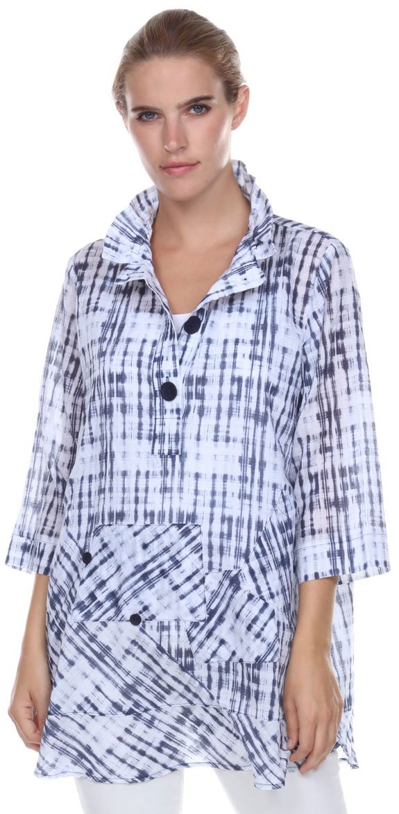 Terra-Sj Women's 100% Cotton 3/4 Sleeve Convertible Collar Tops & Blouses - Navy Blue Medium Size | Perfect for Office Wear, Casual Outfits & Spring Fashion