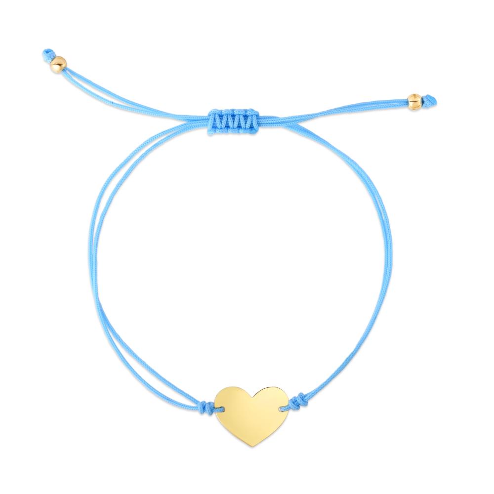 14K Gold Blue Cord Heart Adjustable Bracelet for Women - Elegant Adjustable Chain Jewelry Gift for Valentine's Day, Anniversary & Everyday Wear