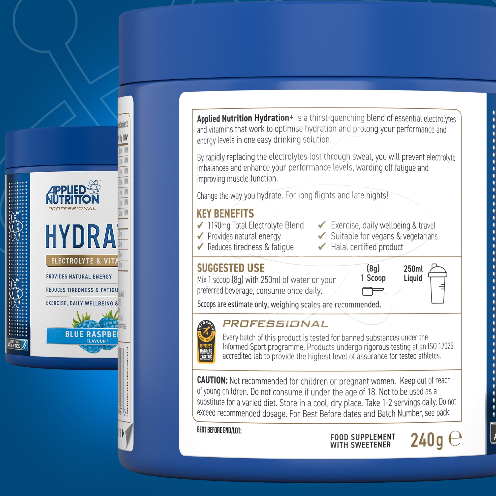 Applied Nutrition Hydration+ Electrolyte Powder 240g - Rapid Hydration for Athletes, Workouts & Outdoor Activities | Sugar-Free Sports Drink Mix with Essential Minerals
