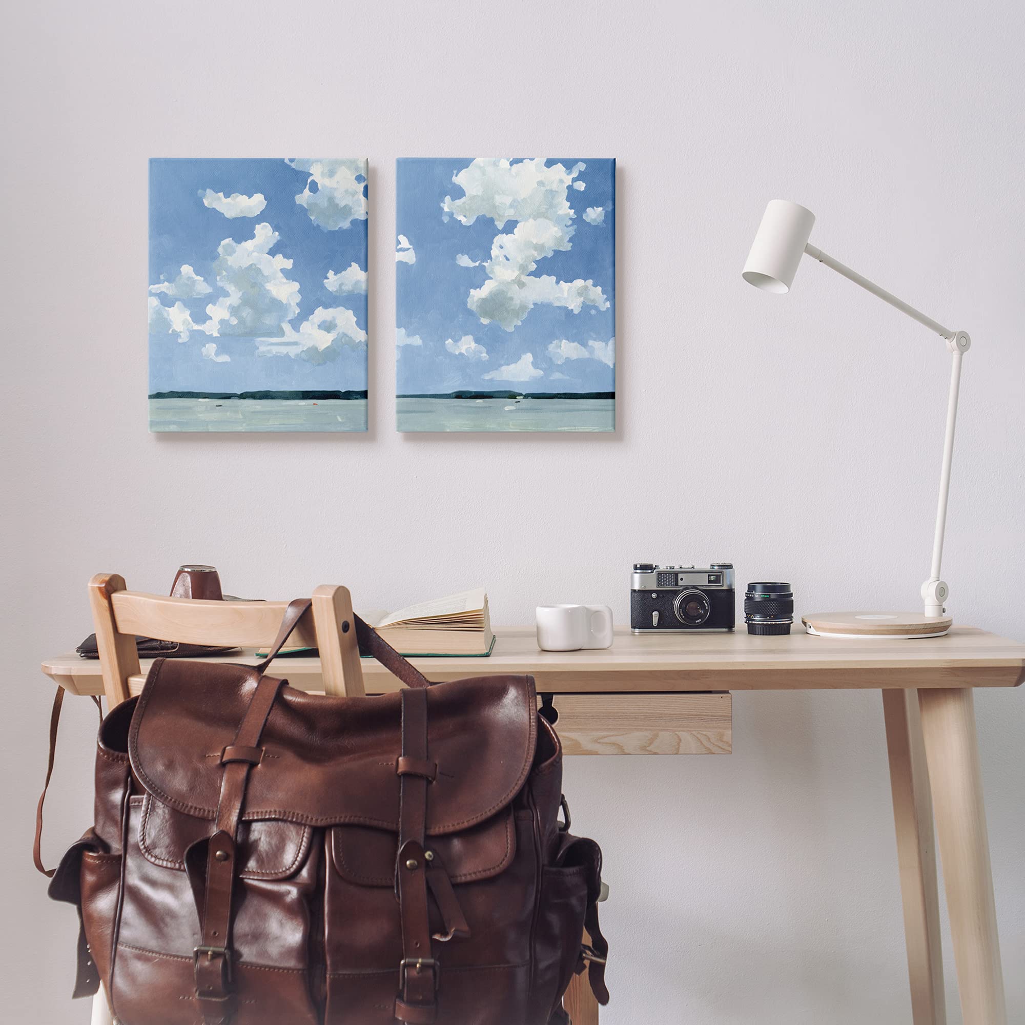 Stupell Industries Emma Caroline Blue Cloudy Sky Lake Water Landscape Summer Day Canvas Wall Art Set - 2pc 16x20 Inches - Perfect for Living Room, Bedroom & Office Decor