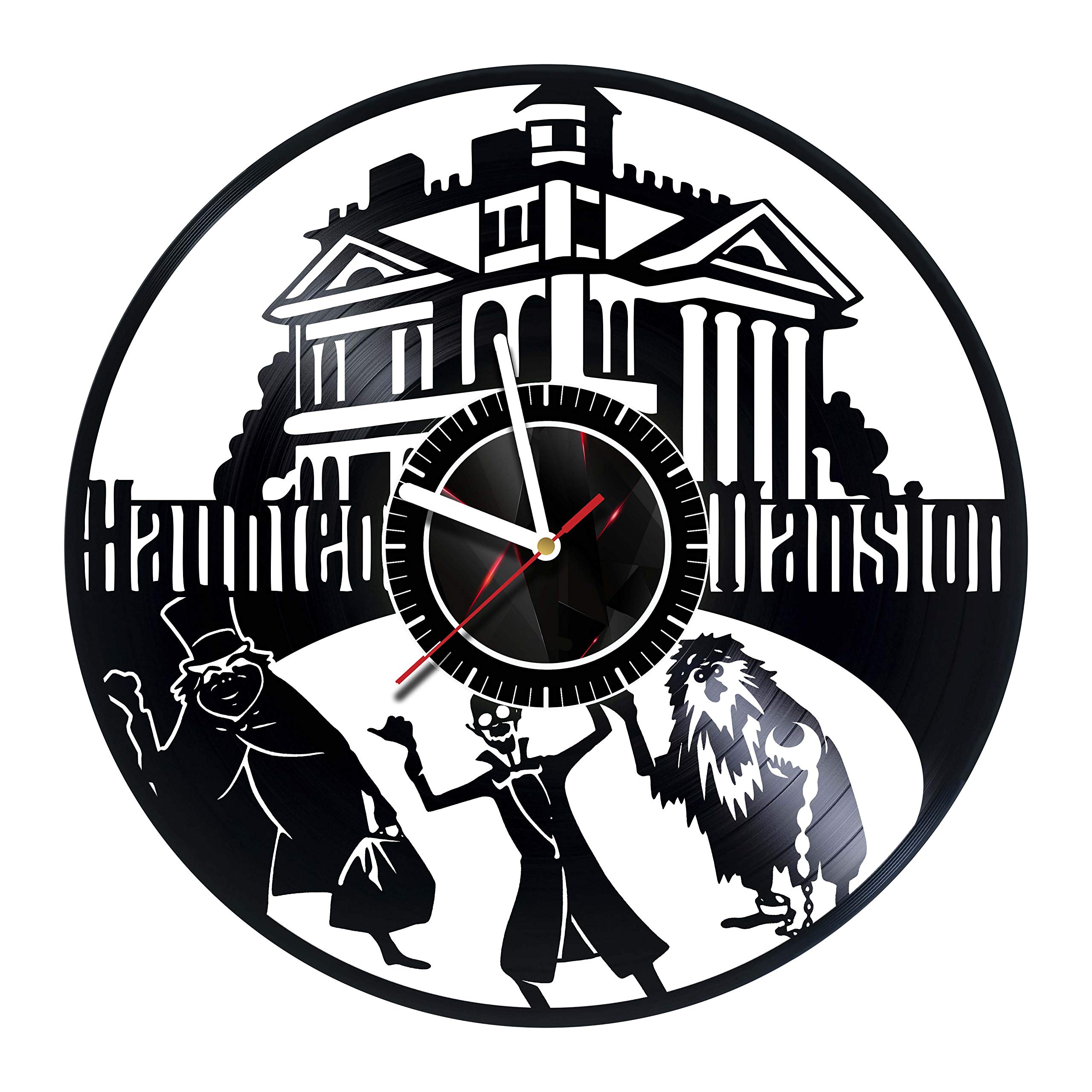 Haunted Mansion Vinyl Record Wall Clock - Handmade Unique Design - Perfect Gift for Birthday, Christmas, Halloween (Home Decor, Office, Dorm Room)
