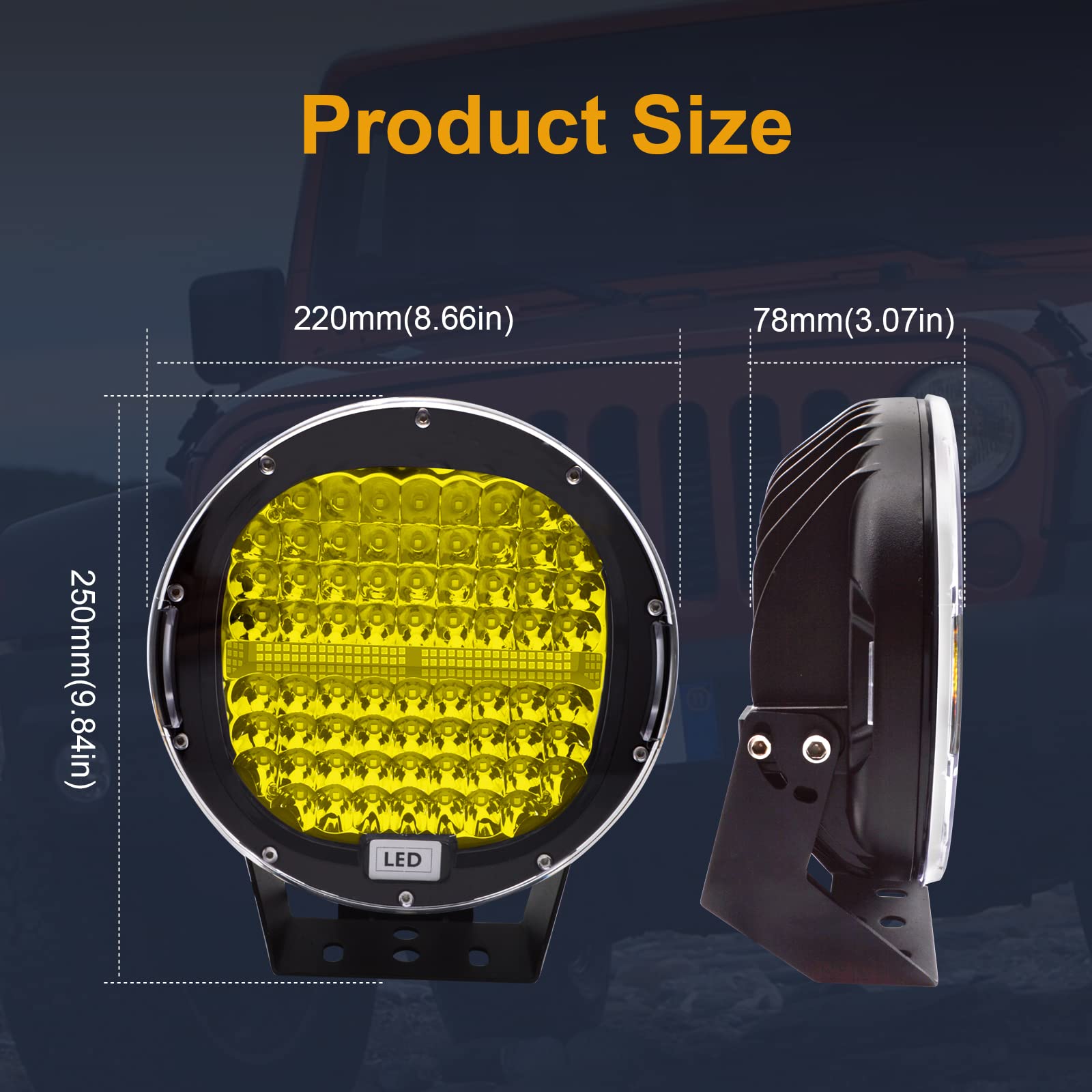 9 Inch Round LED Light Bar - 2PCS Amber Offroad Lights 408W Waterproof Spot Beam, Work Light & Driving Light for Trucks, SUVs, ATVs, Tractors & Boats | Durable Fog Lights for Night Driving & Off-Road Adventures
