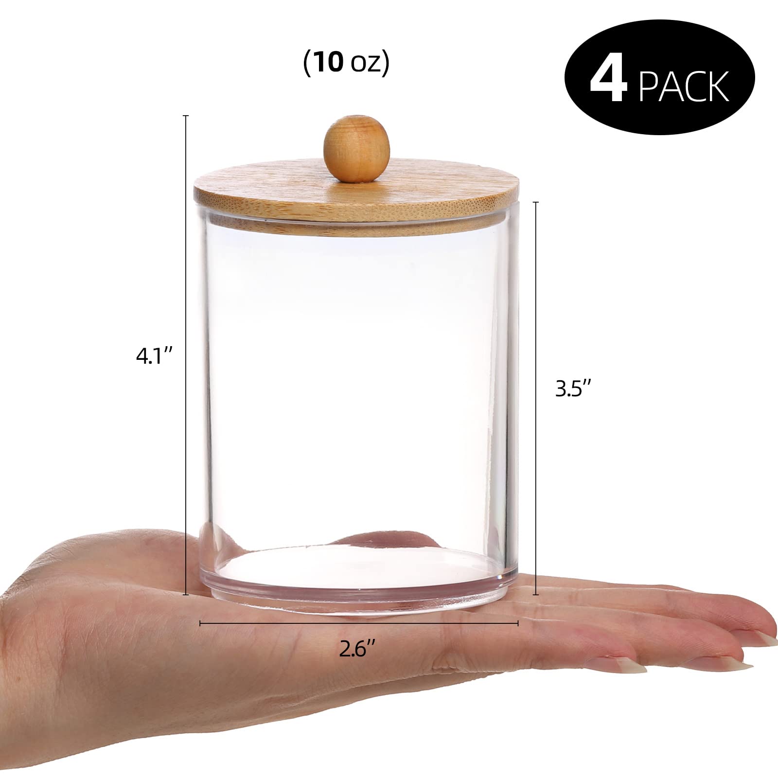 Tbestmax 4-Pack Clear Plastic Apothecary Jars with Bamboo Lids - 10oz Bathroom Organizer for Cotton Balls, Swabs & Dental Floss - Stylish Storage Containers for Countertop Vanity & Spa Decor