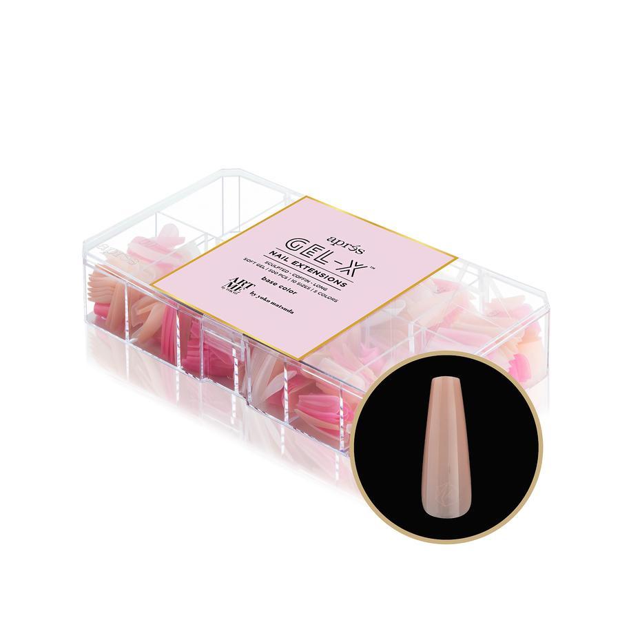 Apres Gel X Tips by Yoko - Sculpted Coffin Long Nail Tips with Base Color for Professional Salon & DIY Manicures - Perfect for Special Occasions, Weddings & Everyday Wear