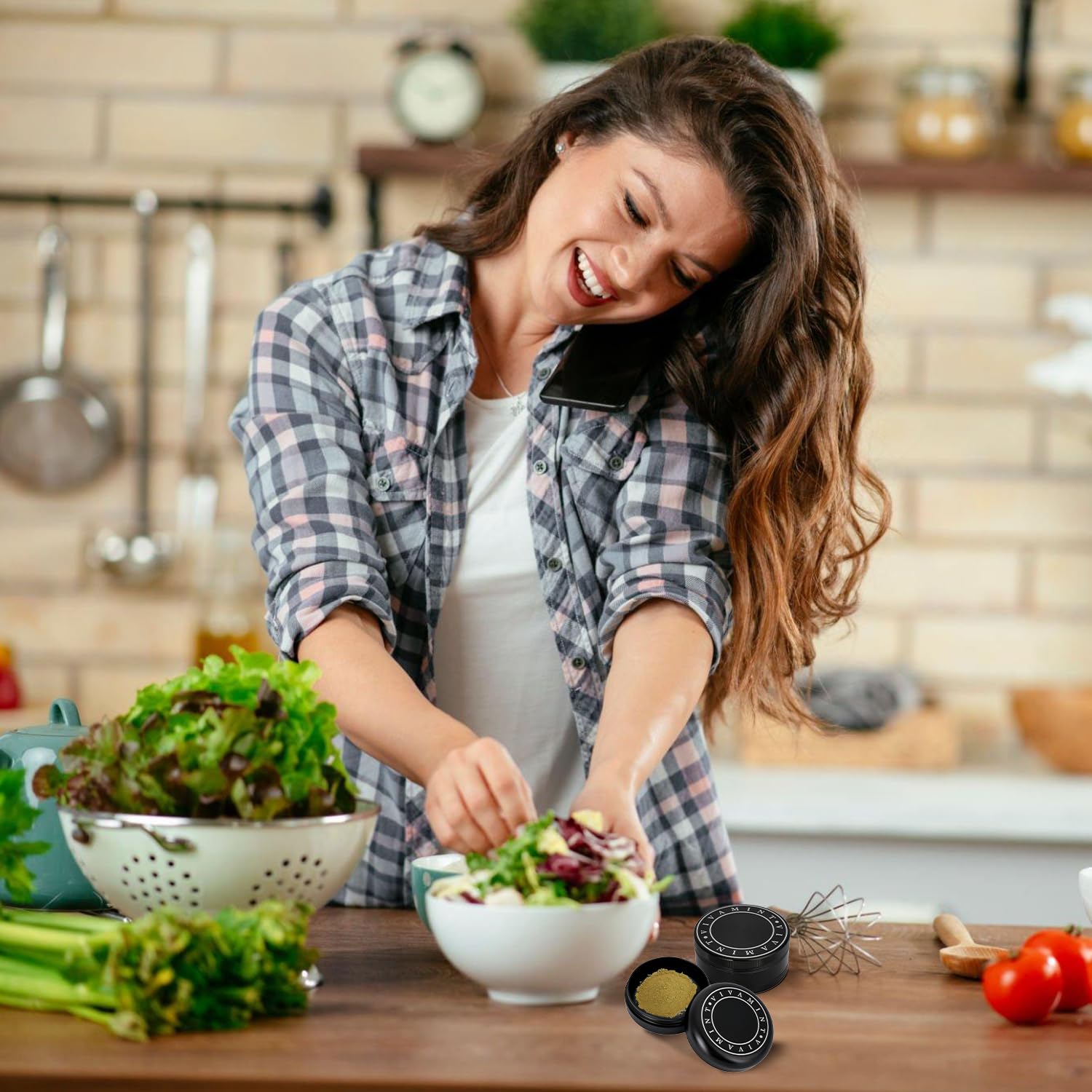 Premium 3 Inch Large Spice Grinder with Airtight Container & Cleaning Brush - Perfect for Freshly Ground Pepper, Salt, Herbs & Spices - Ideal for Kitchen, Camping & Outdoor Cooking