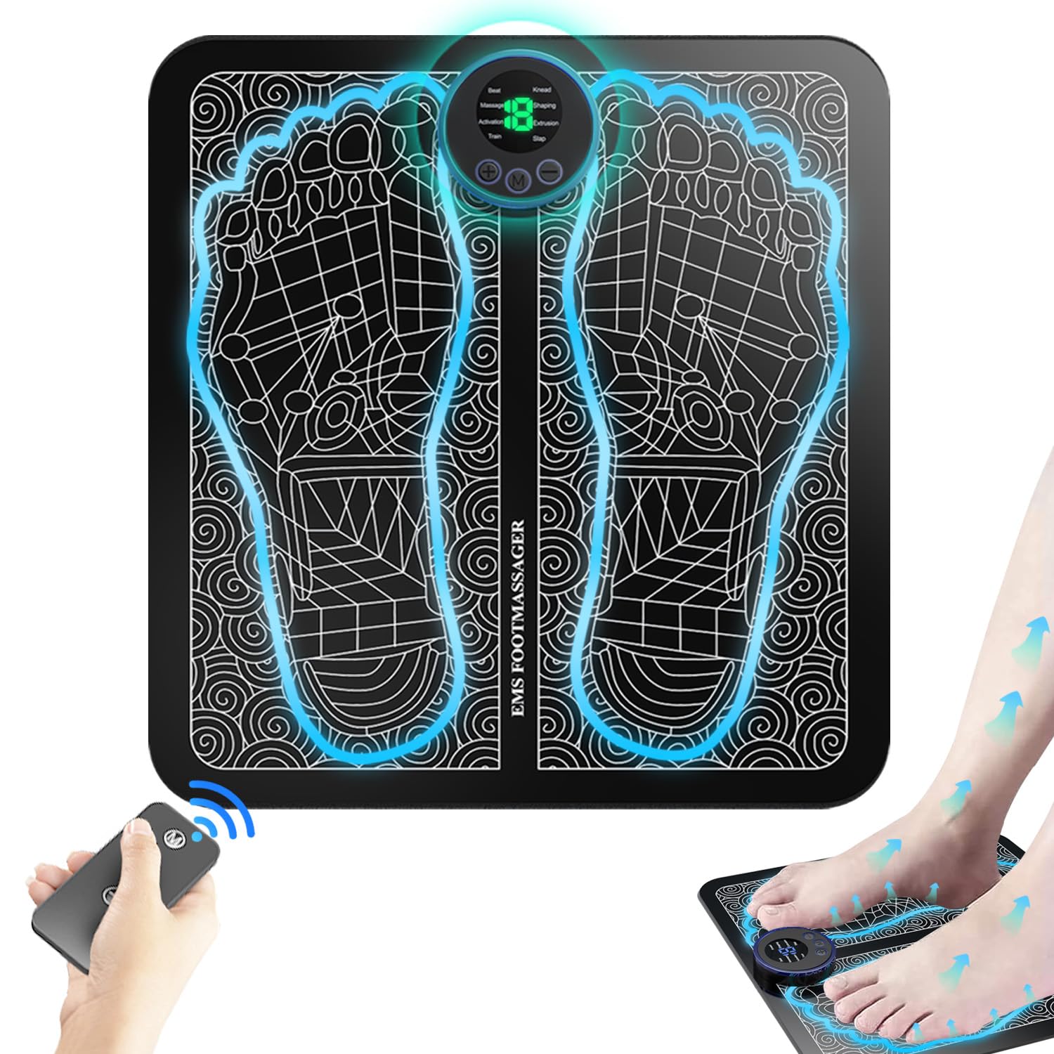 Electric Foot Massager for Neuropathy Pain Relief - Remote Control Foot Circulator for Improved Blood Flow & Muscle Relaxation - Perfect for Home Use, Office, and Post-Workout Recovery