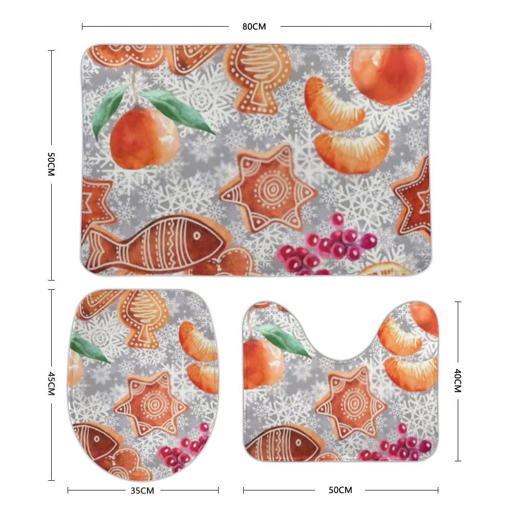 Hapuxt 3-Piece Winter Bath Rug Set - Anti-Slip Absorbent Bathroom Mats with Toilet Lid Cover & U-Shaped Contour Rug | Machine Washable | Christmas Gingerbread Cookie Holiday Decor | Cozy Bathroom Upgrade for Winter Comfort