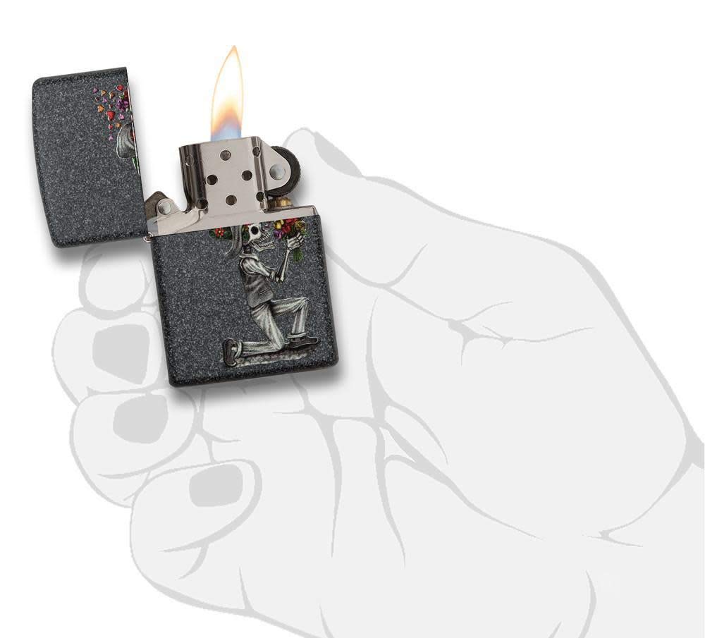 Zippo Skeleton Flowers Iron Stone Pocket Lighter Gift Set - Perfect for Outdoor Camping, Hiking, and Everyday Carry (EDC)