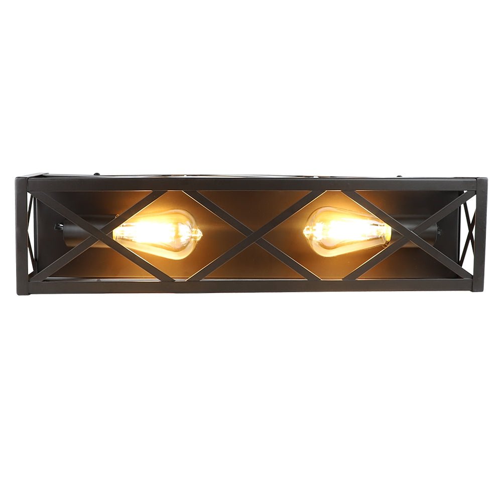 Rustic Industrial Wall Sconces Light - 2 Light Bathroom Fixture with Hollow Out Metal Frame, Wall Mounted Lamp for Bathroom, Hallway, Mirror & Fireplace (E26 Bulb Not Included, Brown/Black) - Perfect for Farmhouse, Vintage & Industrial Home Decor