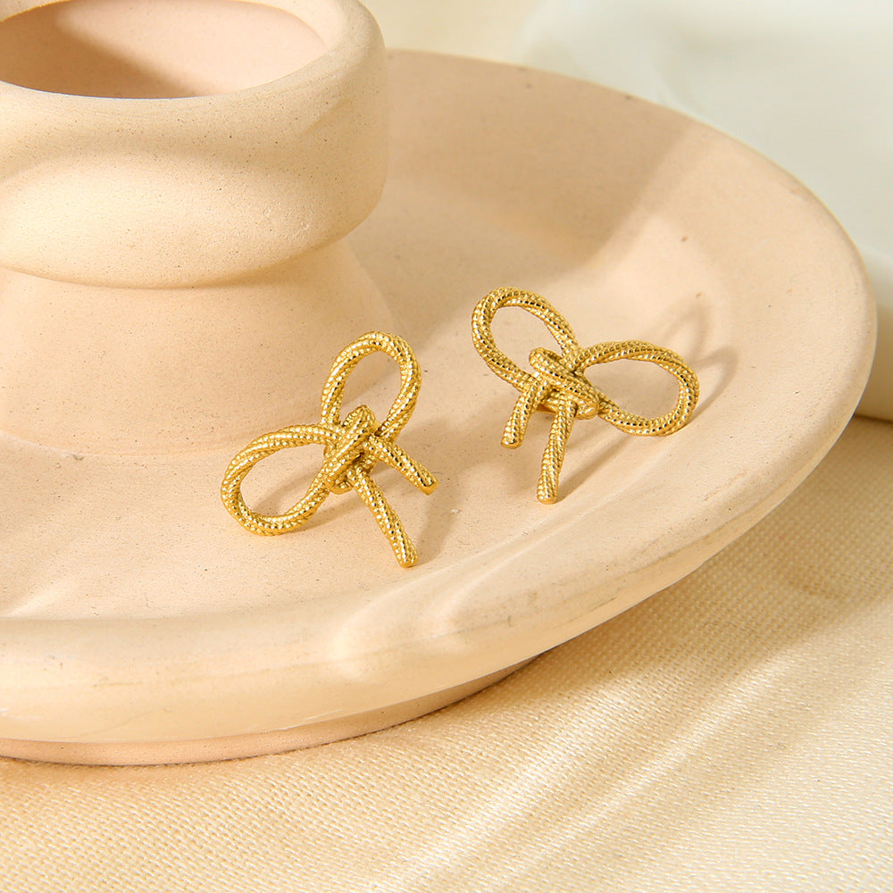 Mini Gold Bow Textured Knot Ribbon Stud Earrings for Women – Elegant Dainty Jewelry Gift for Bridesmaids, Valentine's Day & Special Occasions | D3043