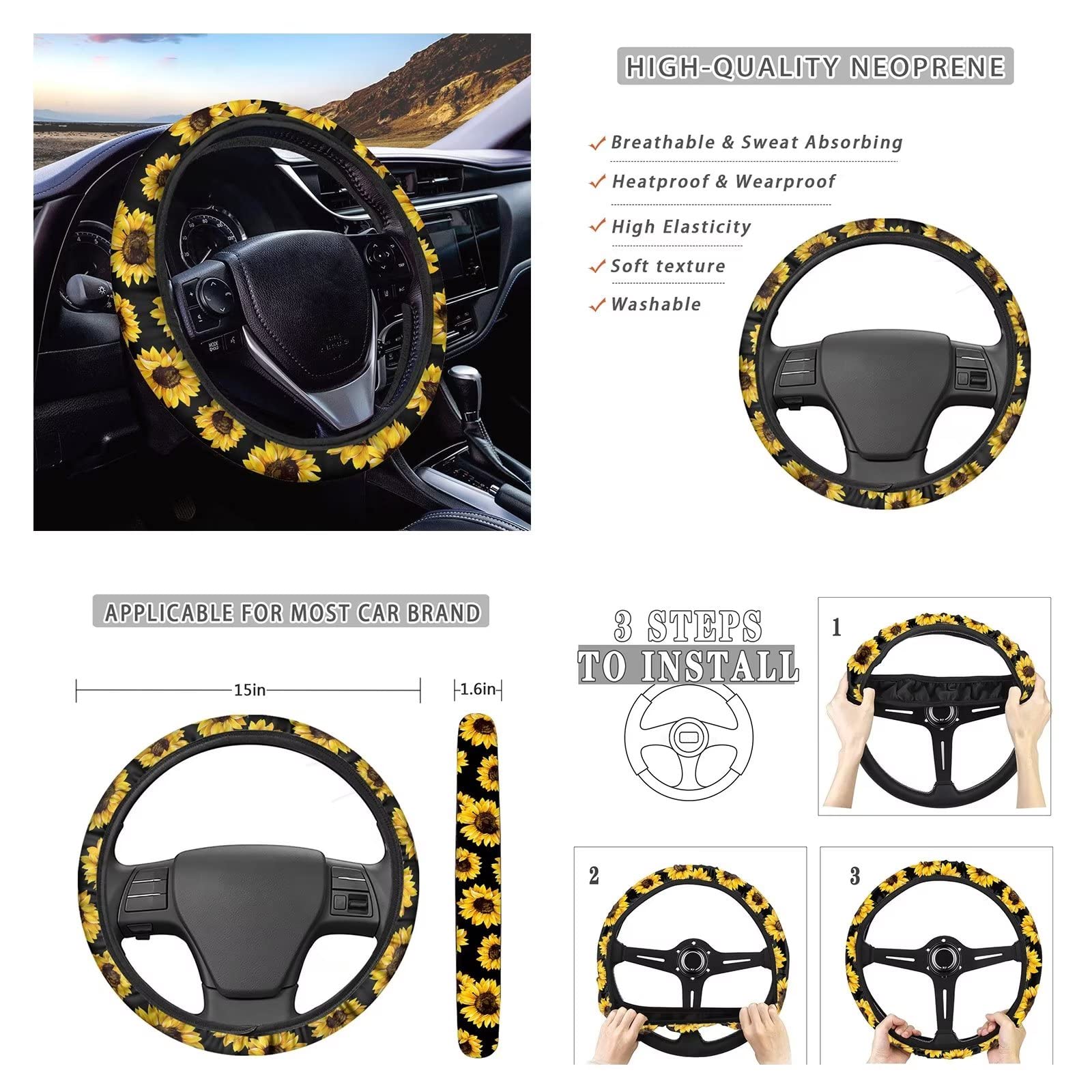 Premium Western Aztec Car Seat Covers Full Set for Women - Universal Tribal Navajo Design with Steering Wheel Cover, Seat Belt Cover, Cup Holder & Keychain Lanyard | Perfect for SUV, Truck & Jeep Interior Accessories | Road Trips, Daily Commute & Gift Giving
