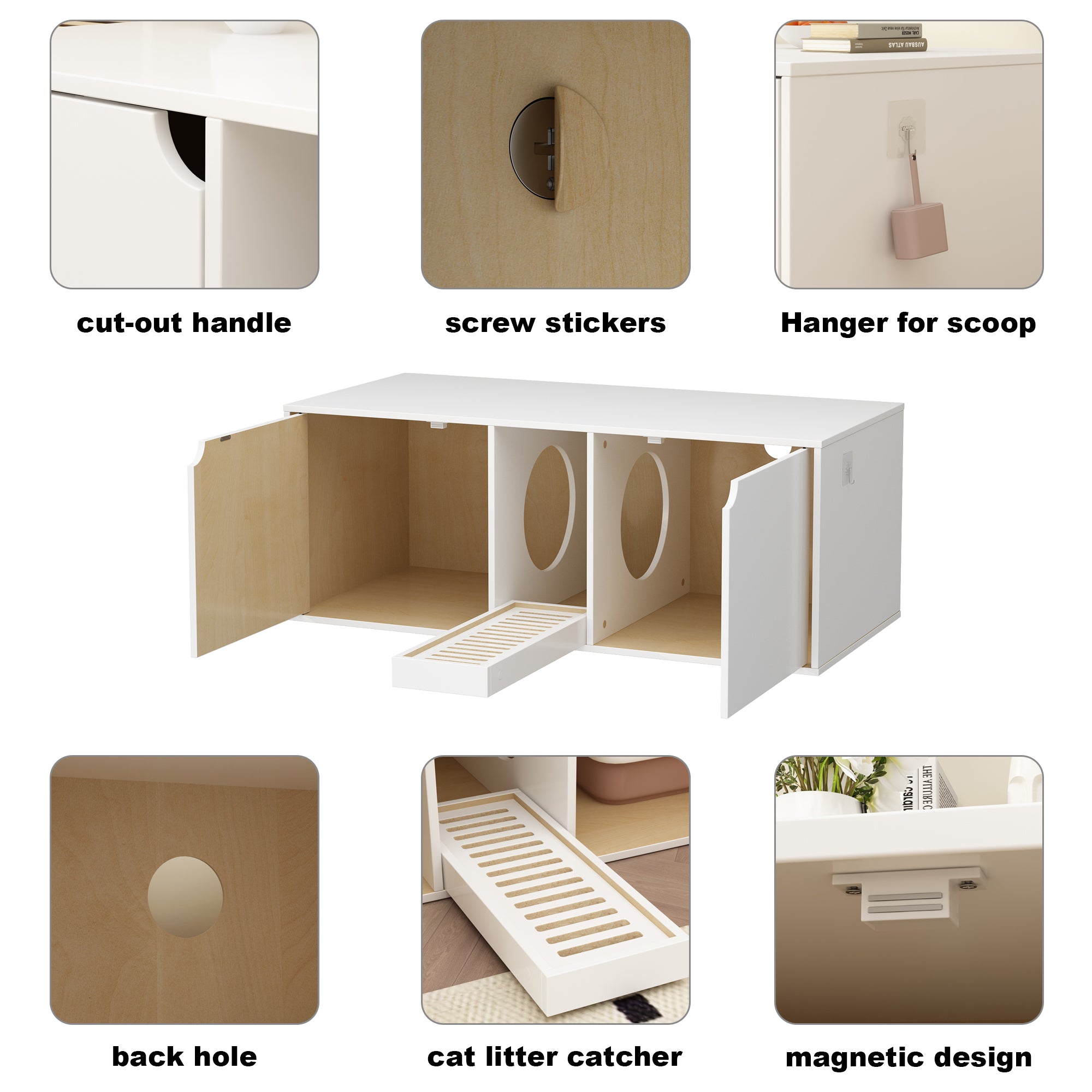 Hidden Cat Litter Box Enclosure - Double Room Cat Washroom with Litter Tray - Perfect for Small Spaces & Odor Control in Apartments