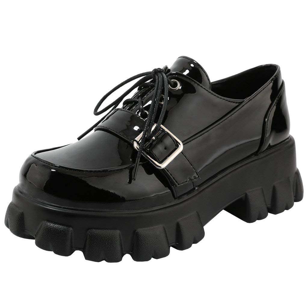 KOKOMOMO Women's Chunky Platform Loafers - Gothic Buckle Oxford Shoes for Women | Comfortable Slip-On Shoes for Casual Outfits, Work & Street Style Fashion