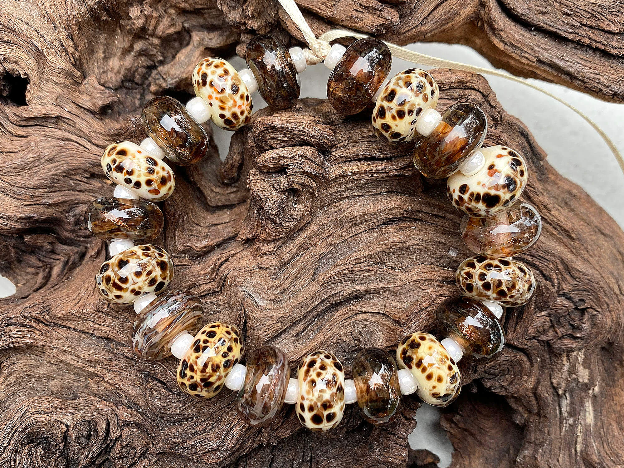 19pcs Leopard Brown Swirls Lampwork Glass Beads for Jewelry Making - DIY Bracelets, Necklaces & Craft Projects