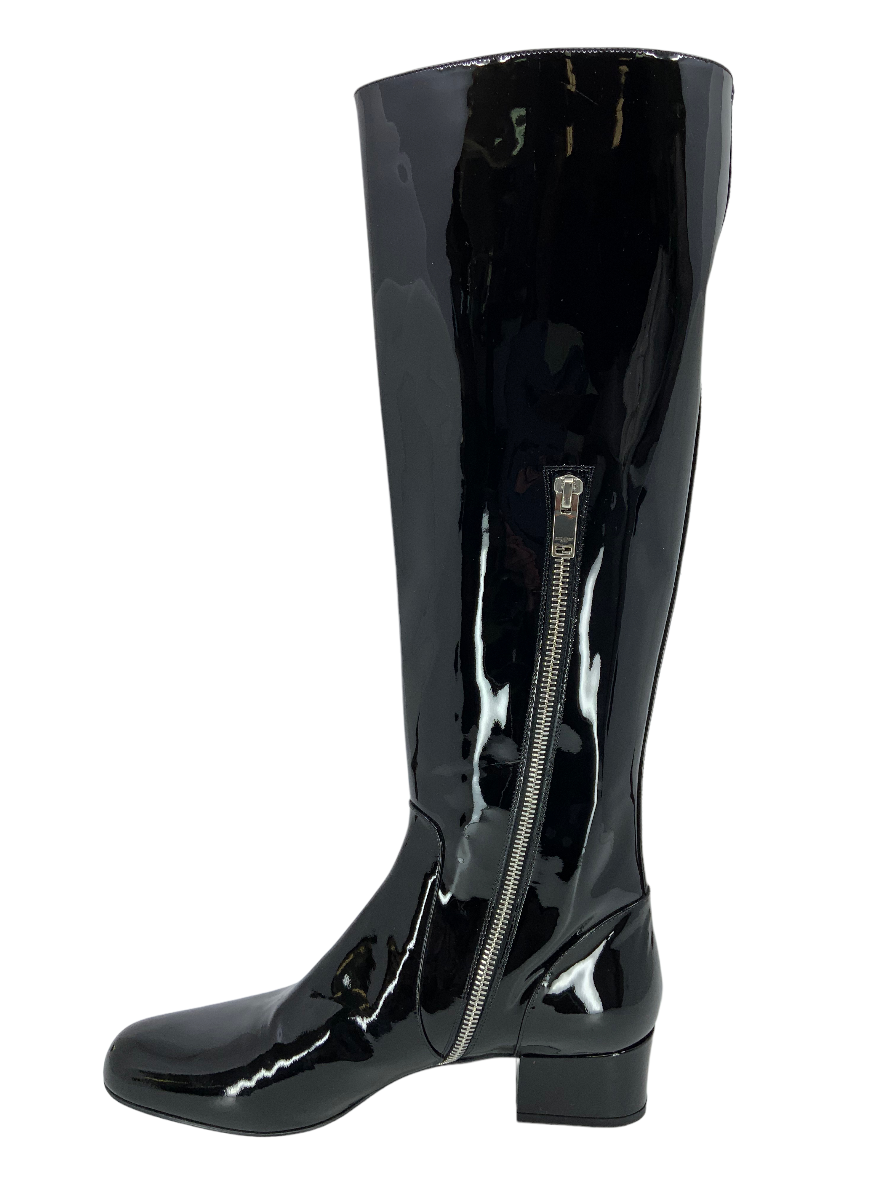 Saint Laurent Patent Leather Mid Calf Boots Women's Size 9 - Chic Pointed Toe Ankle Booties for Night Out & Office Wear
