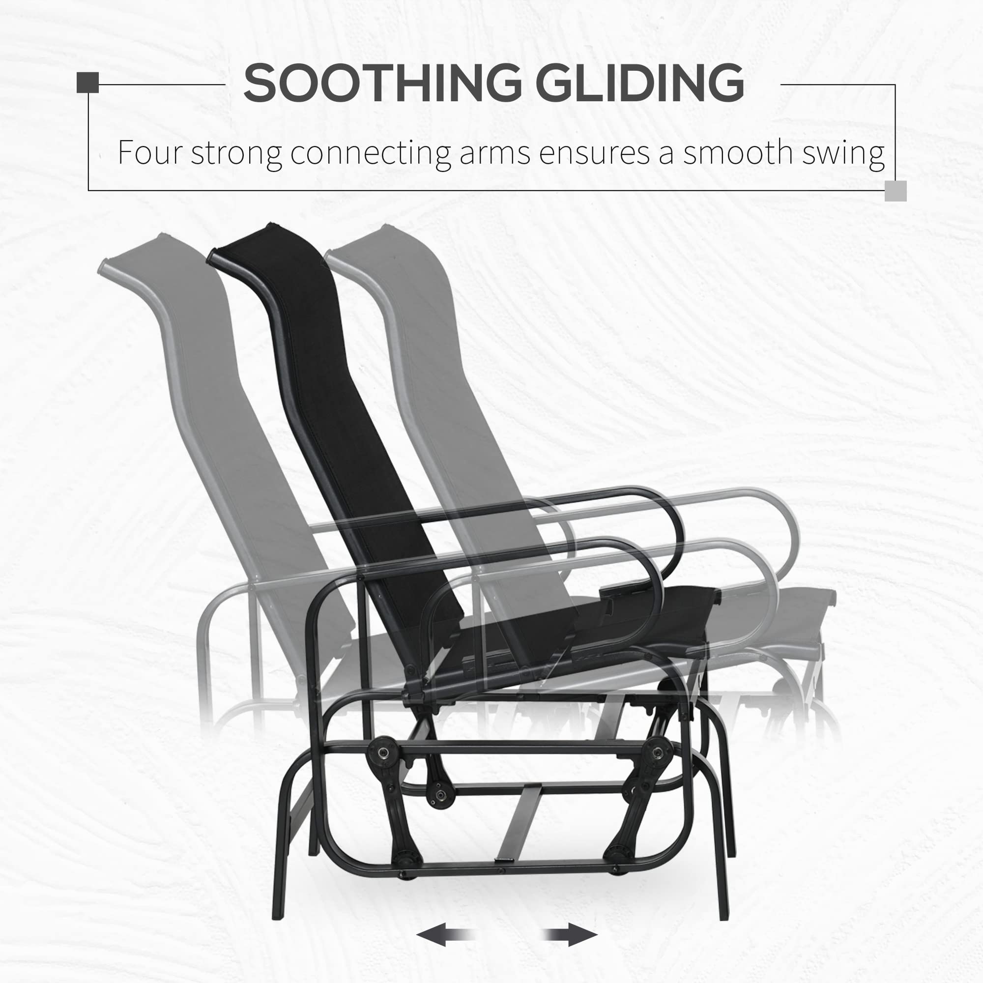 Outsunny Outdoor Glider Chair - Patio Rocking Chair with Smooth Swing Motion, Lightweight Durable Design for Backyard, Garden & Deck - Perfect for Relaxing, Reading & Enjoying Nature (Black)