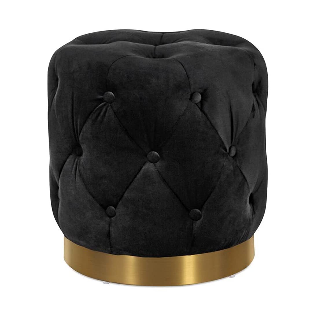 45cm Round Velvet Storage Ottoman with Lid - Soft Padded Seat & Footstool Pouffe for Living Room, Bedroom, Home Decor (Black) - Perfect for Extra Seating & Hidden Storage