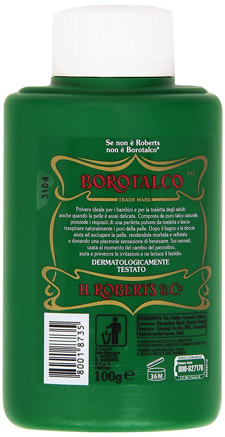Roberto's Italian Borotalco Classic Talcum Powder - Travel Size Shaker Bottle (3.5oz) | Fresh Scent for Men & Women | Perfect for Gym, Travel & Daily Use