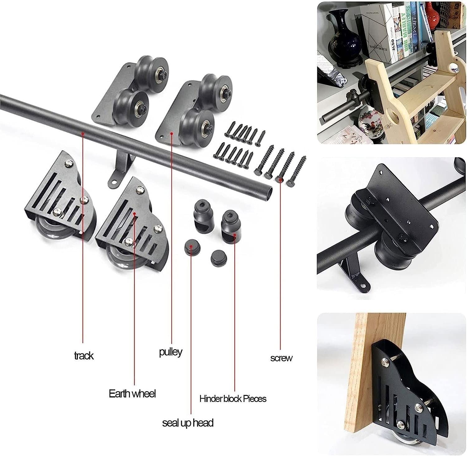Sliding Barn Door Hardware Kit - Rolling Ladder Rail System with Round Tube Guide for Closet, Library & Cabinet - Perfect for Home, Office & DIY Projects