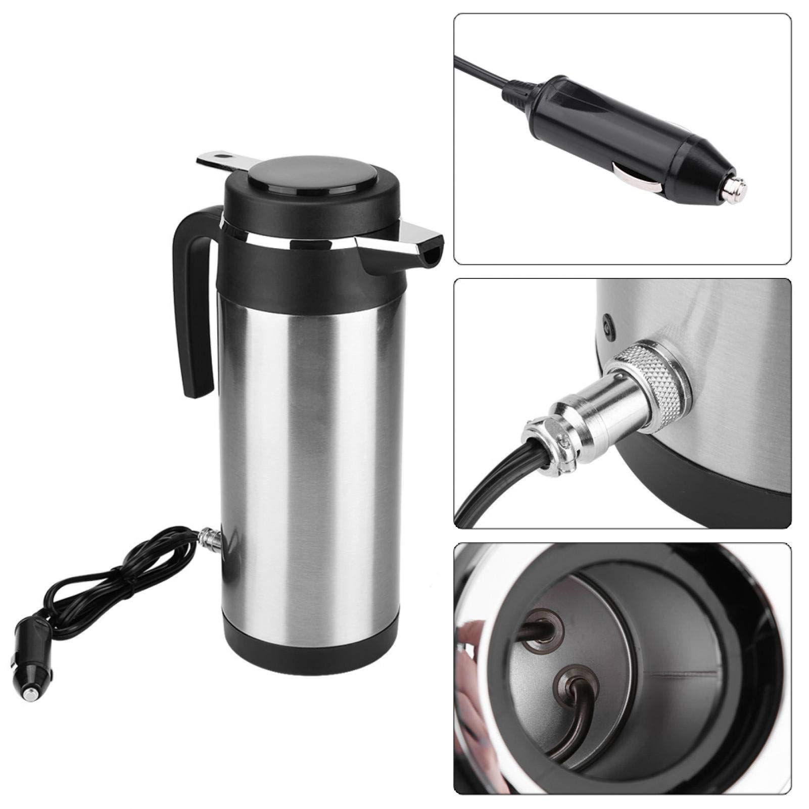 12V/24V Stainless Steel Car Electric Kettle - 1200ML Auto Heating Water Bottle for Travel, Camping & Road Trips | Fast Boiling Portable Kettle for Cars, Trucks & RVs