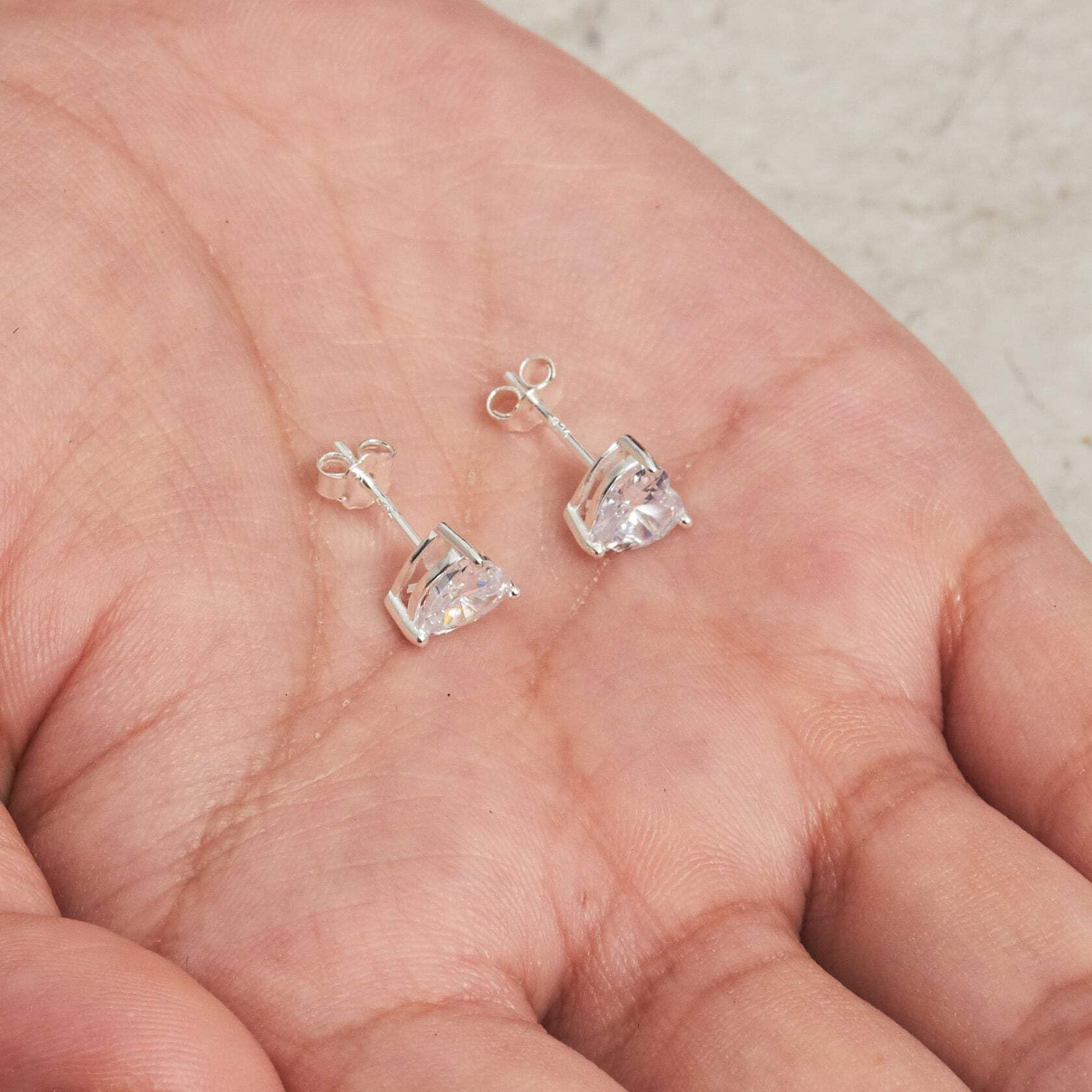 Sterling Silver Heart Stud Earrings with Zirconia - Perfect for Gifts & Date Nights